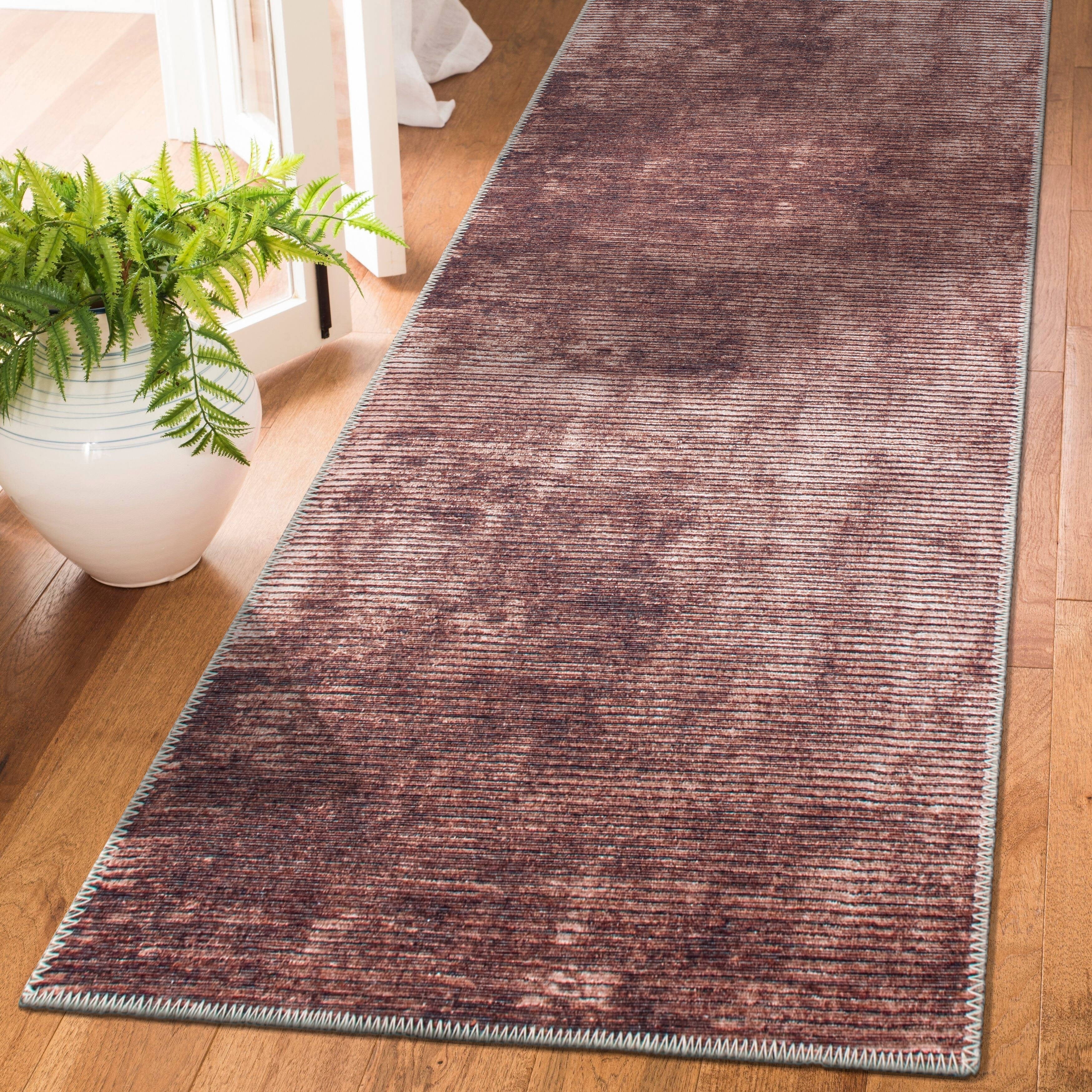 Tapis contemporain à rayures vieillies lavable en machine