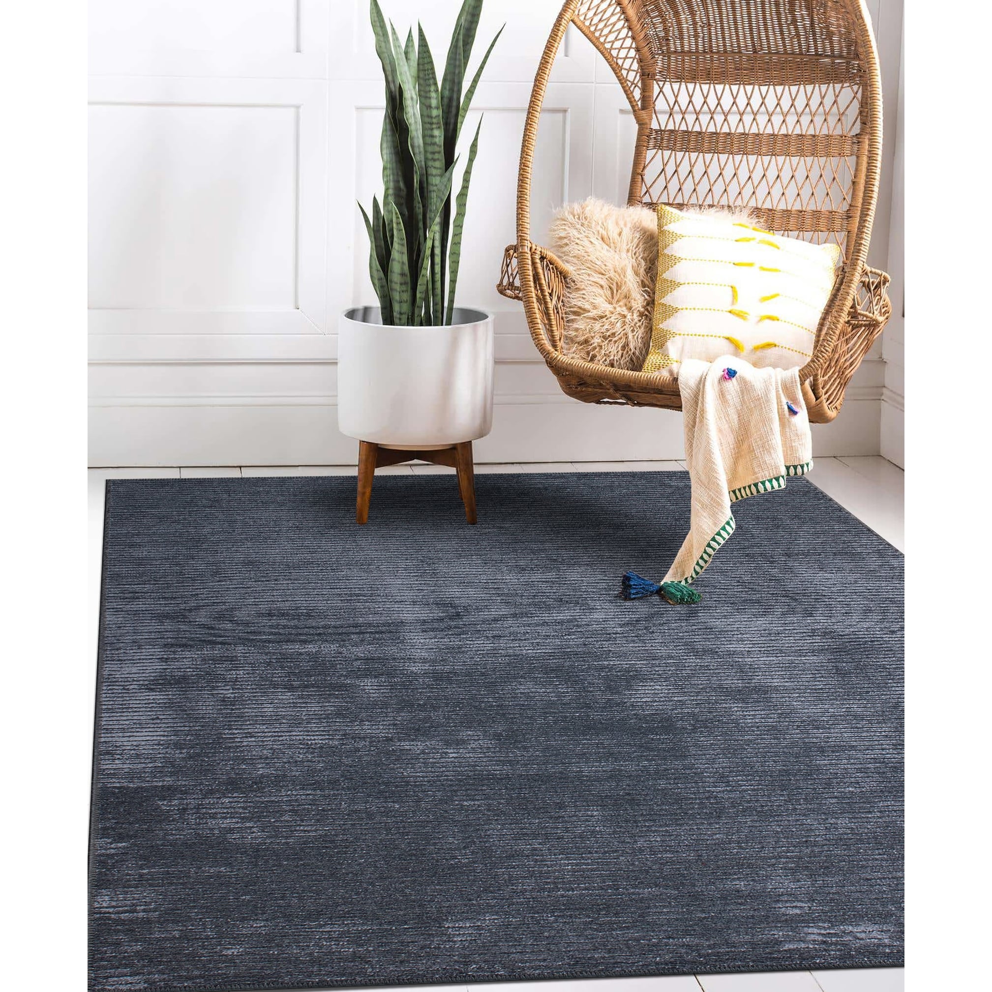 Tapis contemporain à rayures vieillies lavable en machine