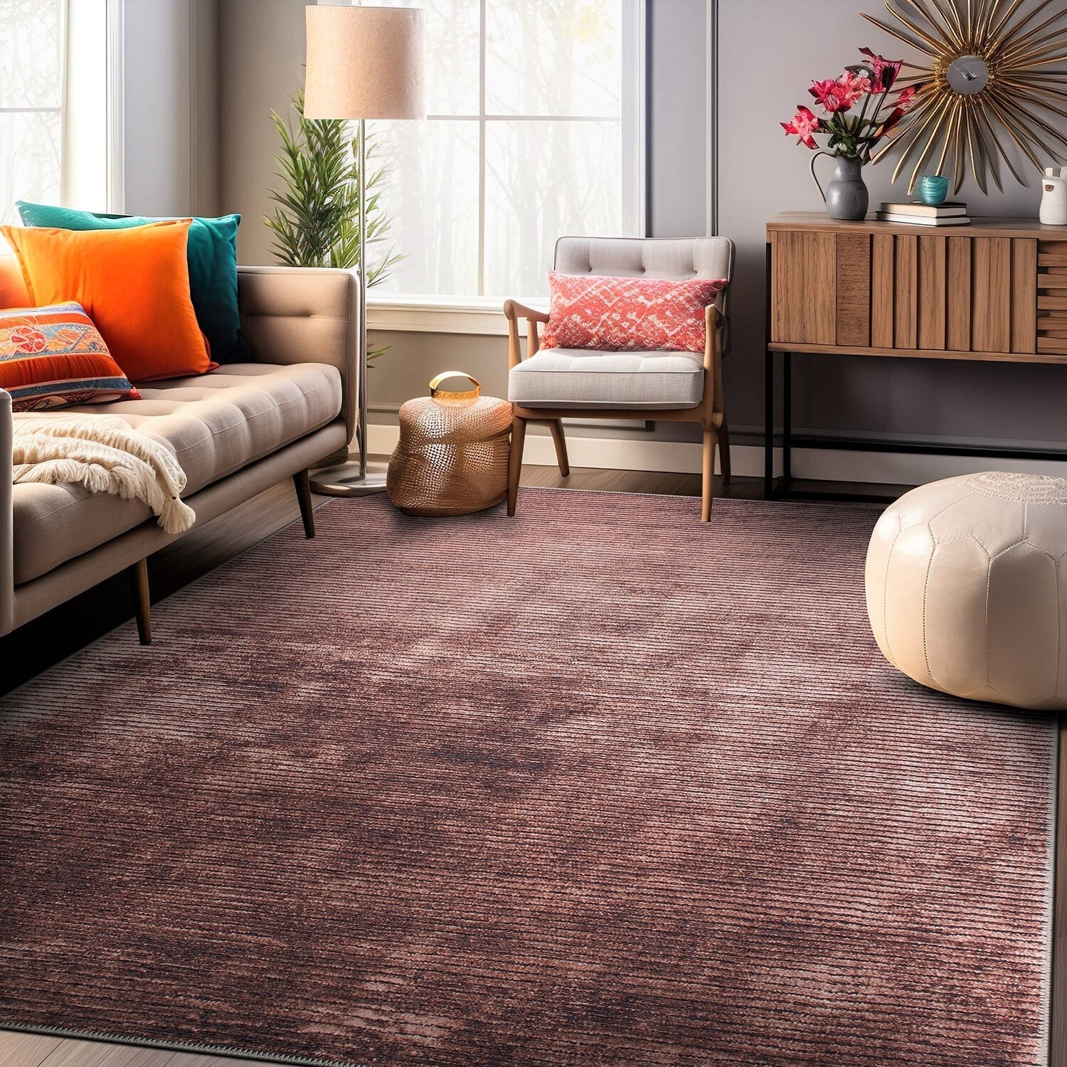 Tapis contemporain à rayures vieillies lavable en machine