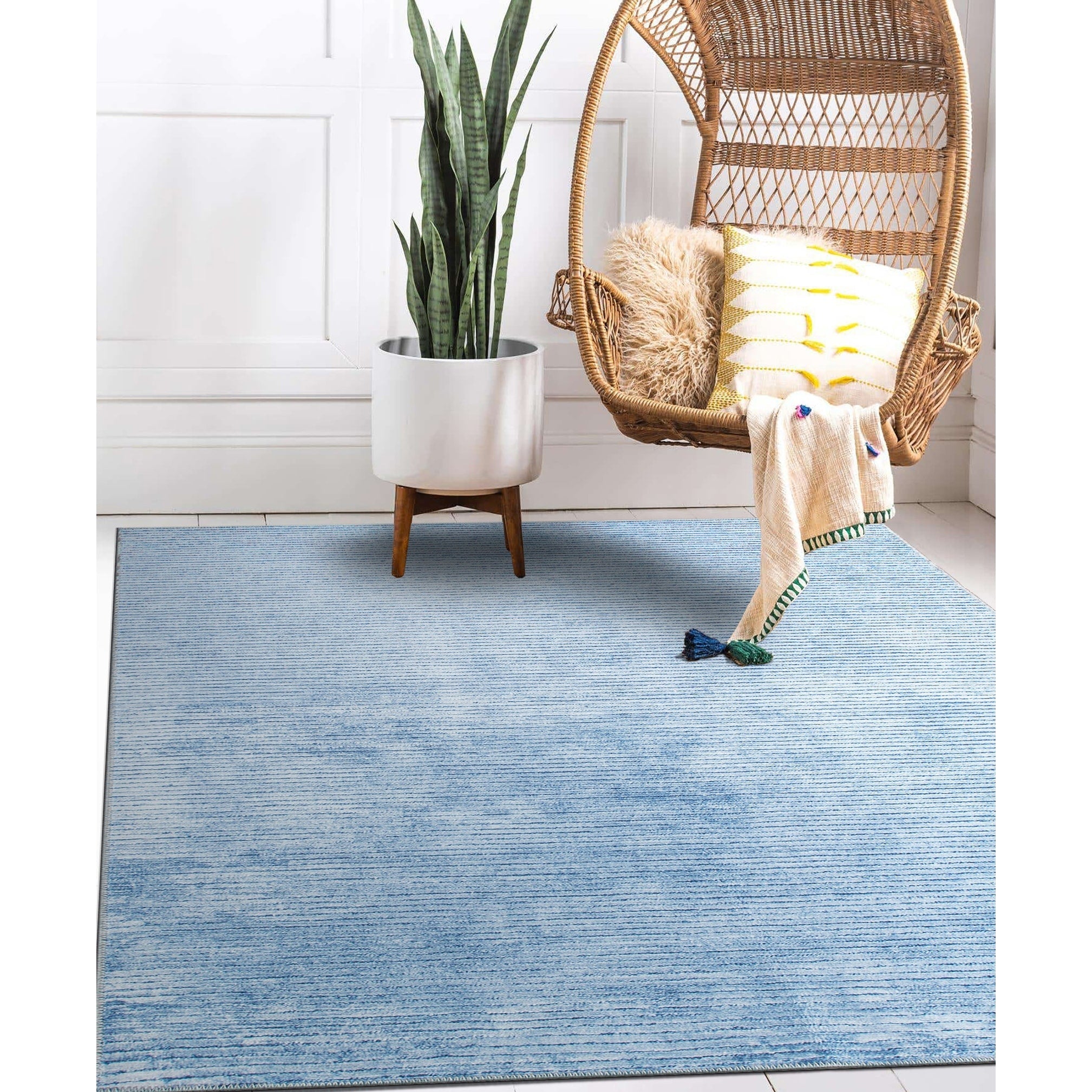 Tapis contemporain à rayures vieillies lavable en machine