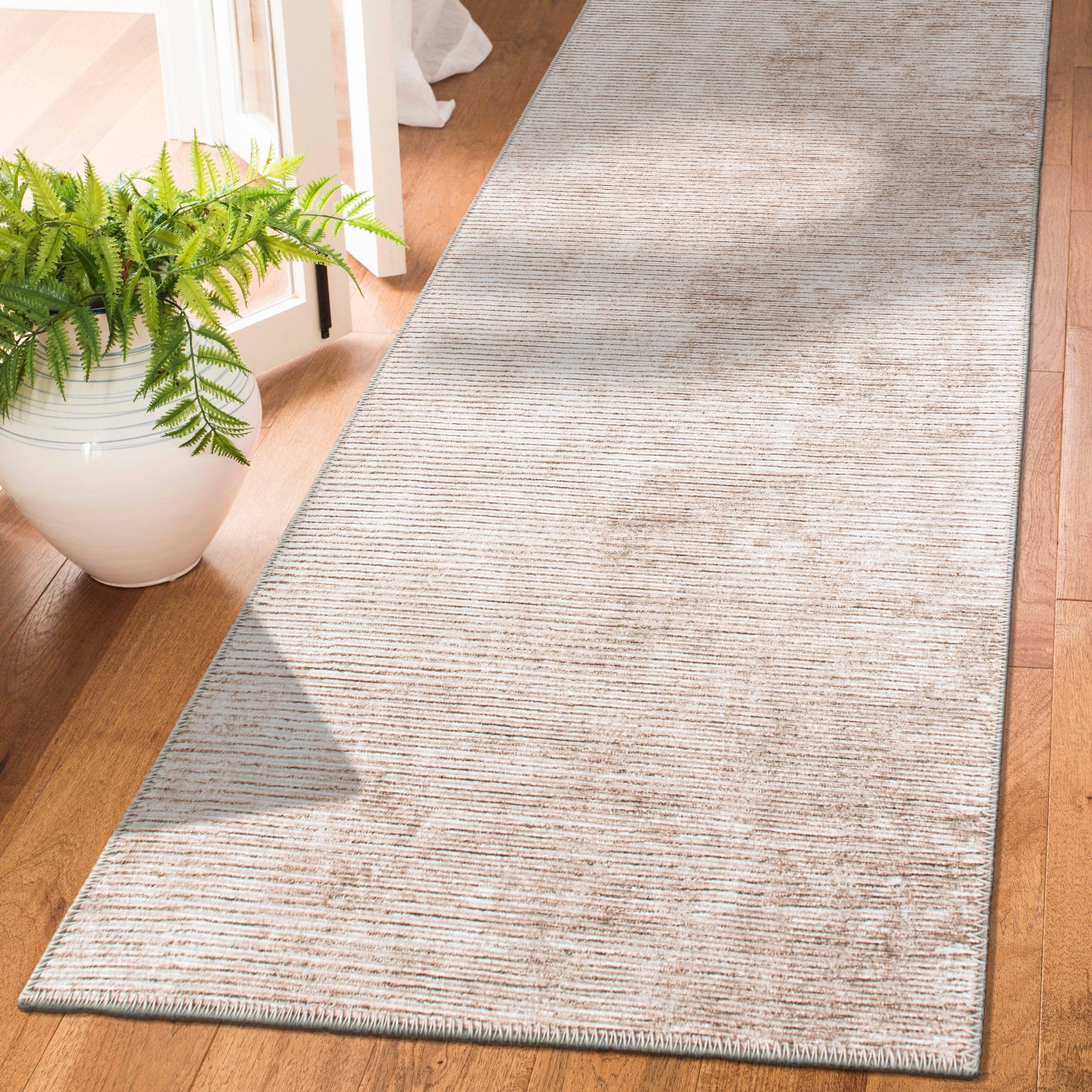 Tapis contemporain à rayures vieillies lavable en machine