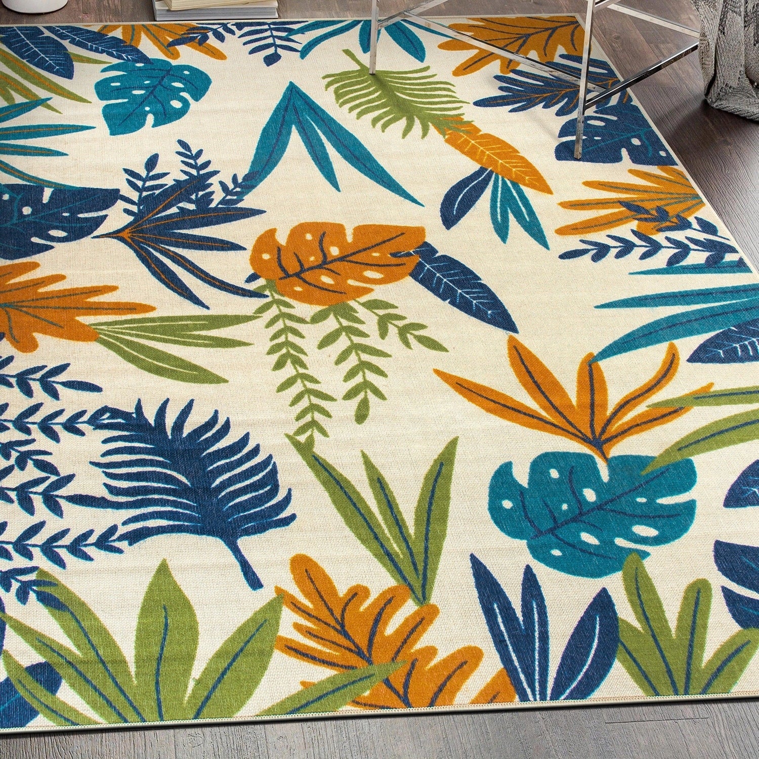 Tapis d'intérieur/extérieur à feuilles florales contemporaines