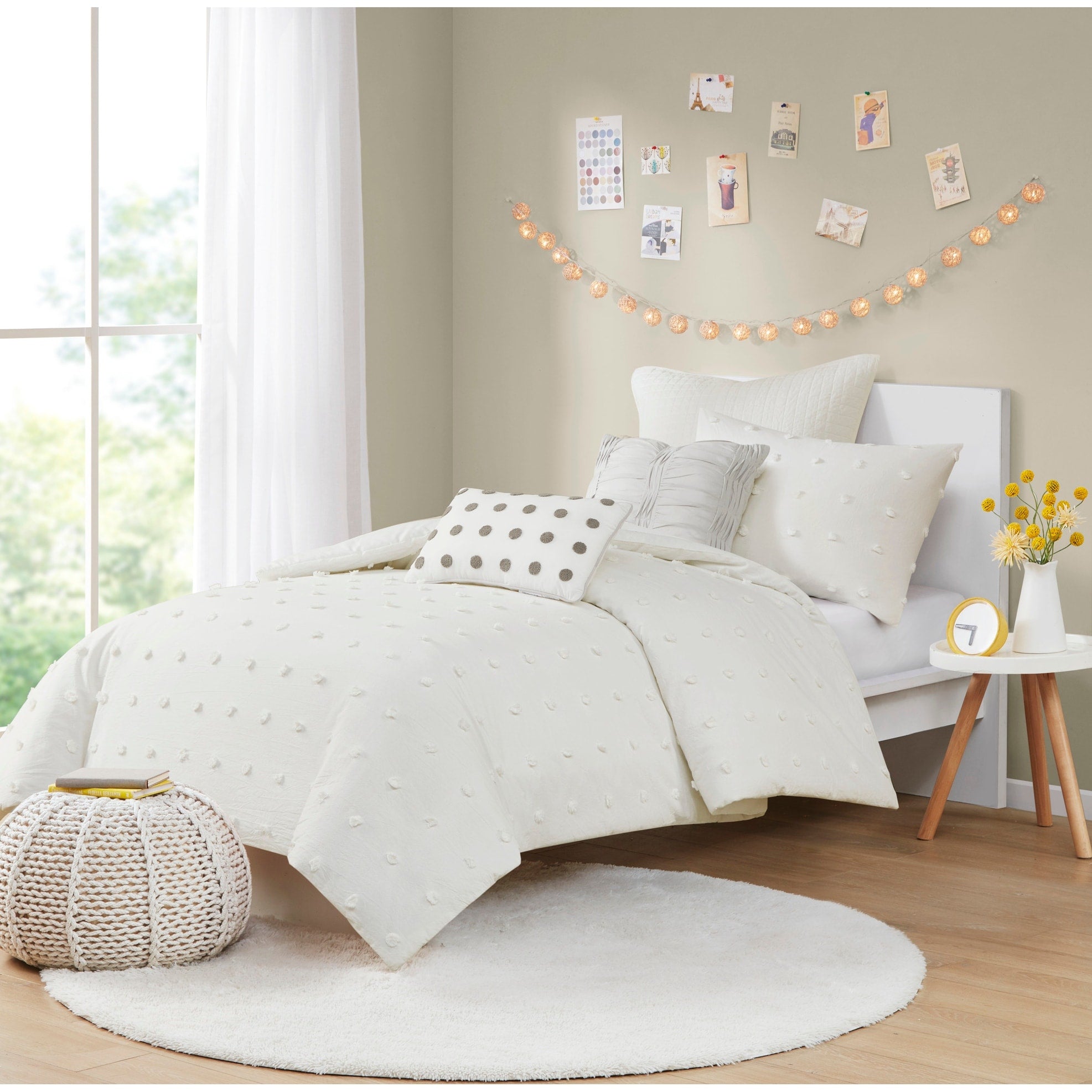 Parure de lit en jacquard de coton et maïs au design intelligent avec taies d'oreiller et coussins décoratifs