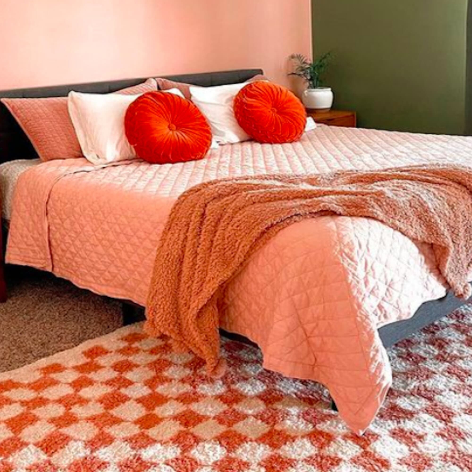 Tapis à poils longs épais à carreaux en peluche Covey