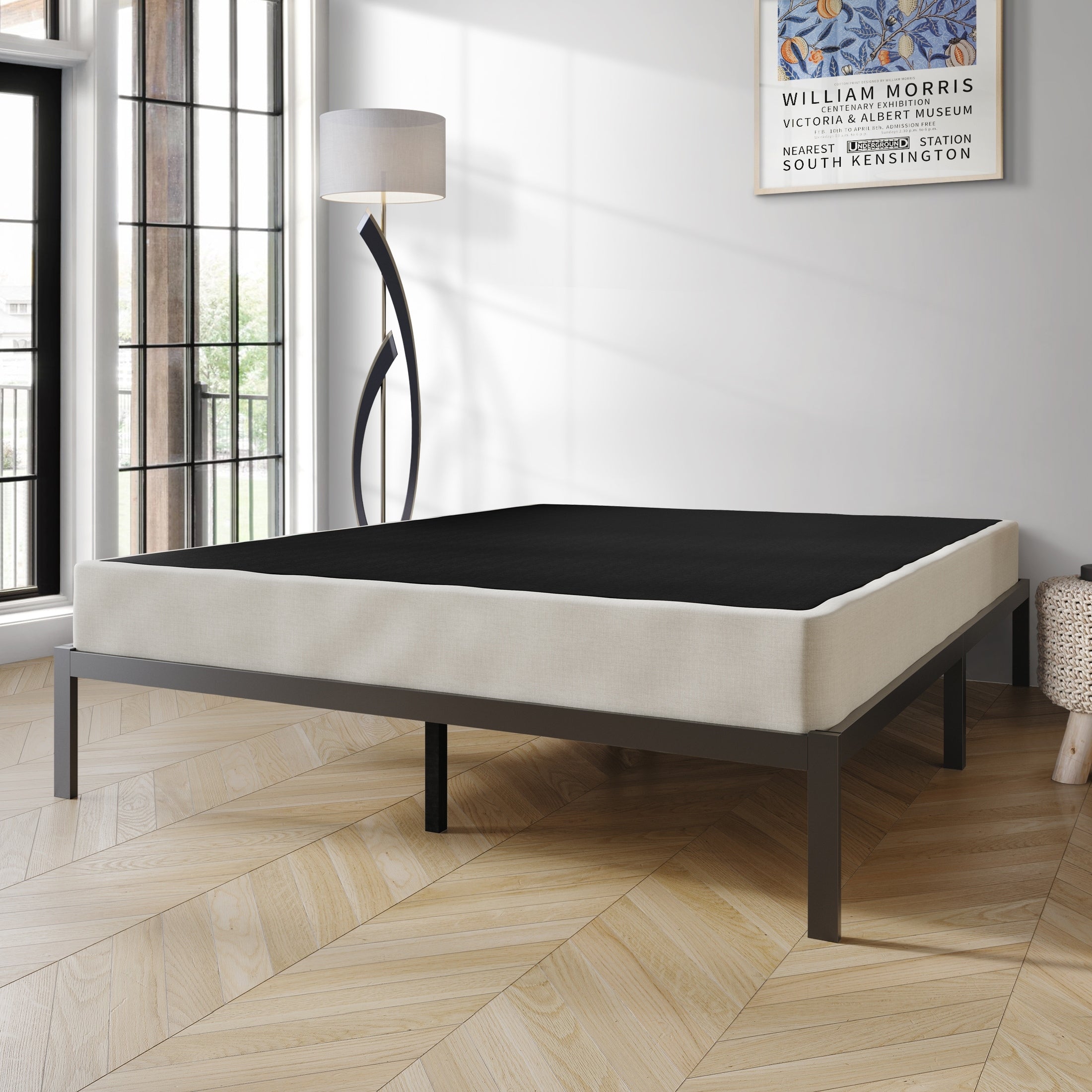 Sommier à ressorts en bois massif CraftPorch de 5 pouces avec lattes en bois et revêtement en lin gris chaud