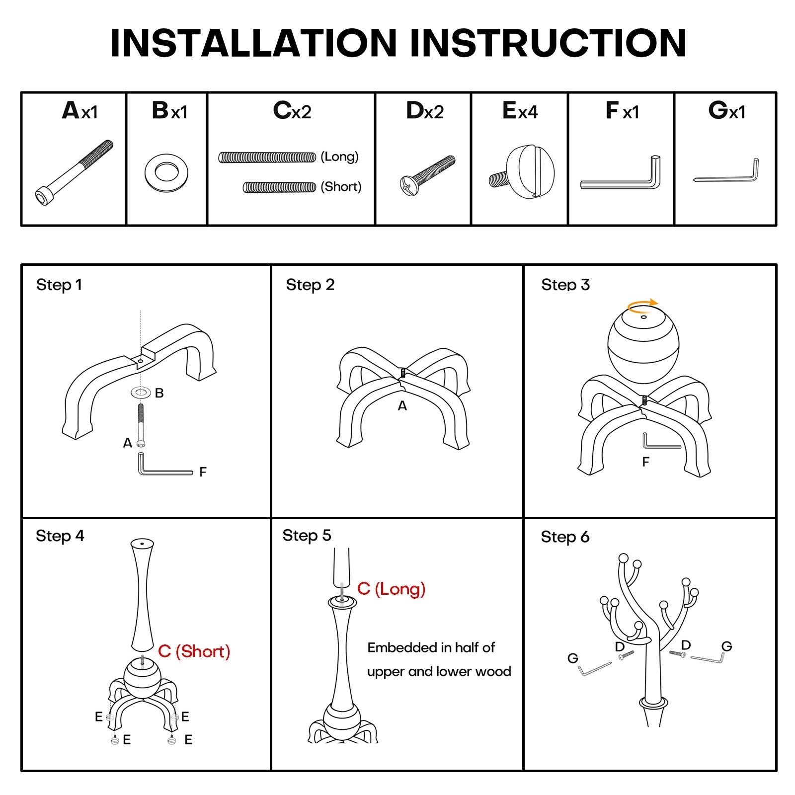 Porte-manteau autoportant en bois d'hévéa avec 8 crochets - 24,5 L x 70,87 H