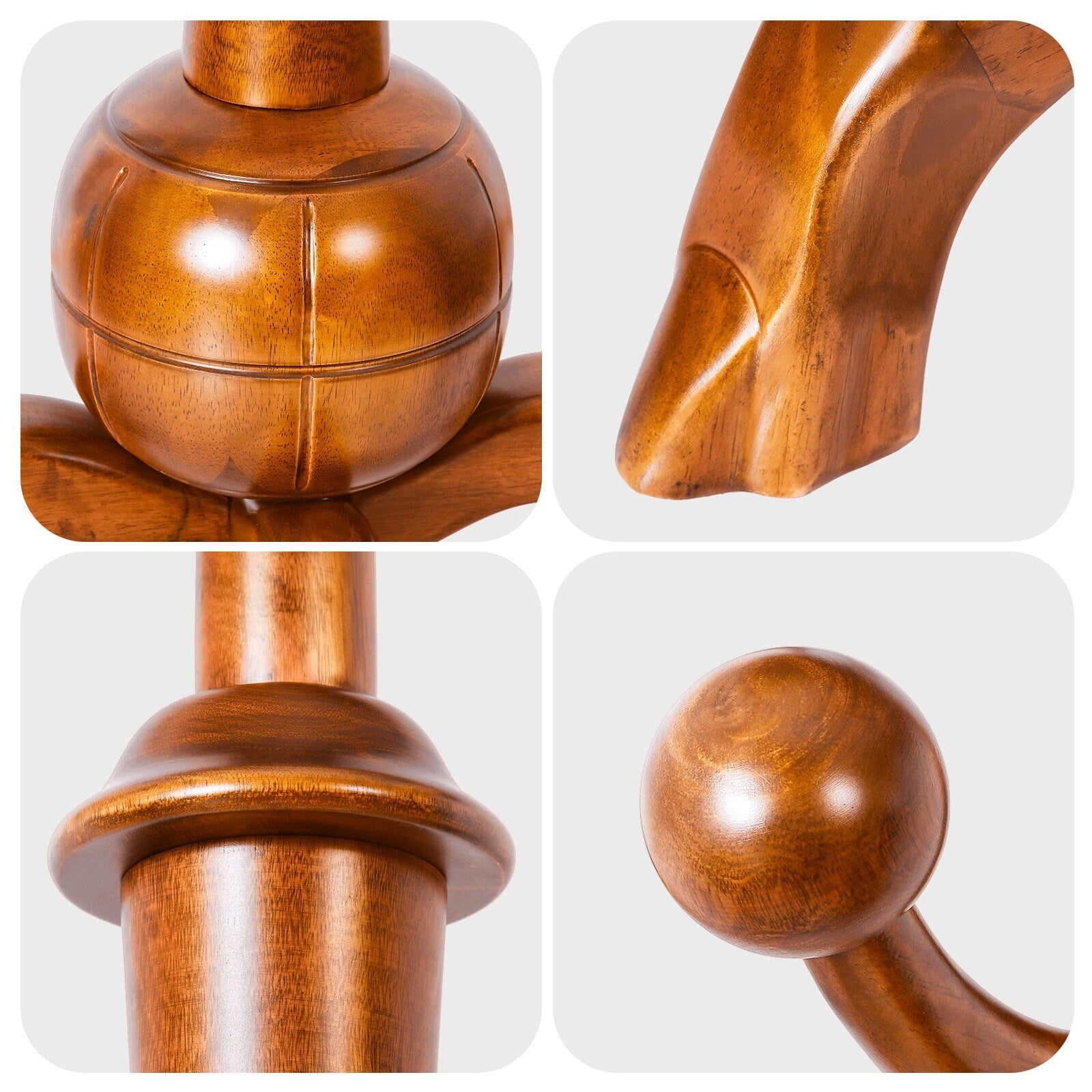 Porte-manteau autoportant en bois d'hévéa avec 8 crochets - 24,5 L x 70,87 H