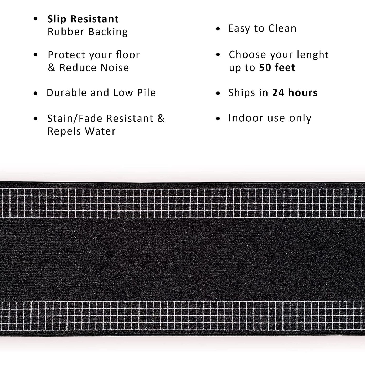 Tapis de couloir contemporain antidérapant à bordure à carreaux de 26 pouces de large