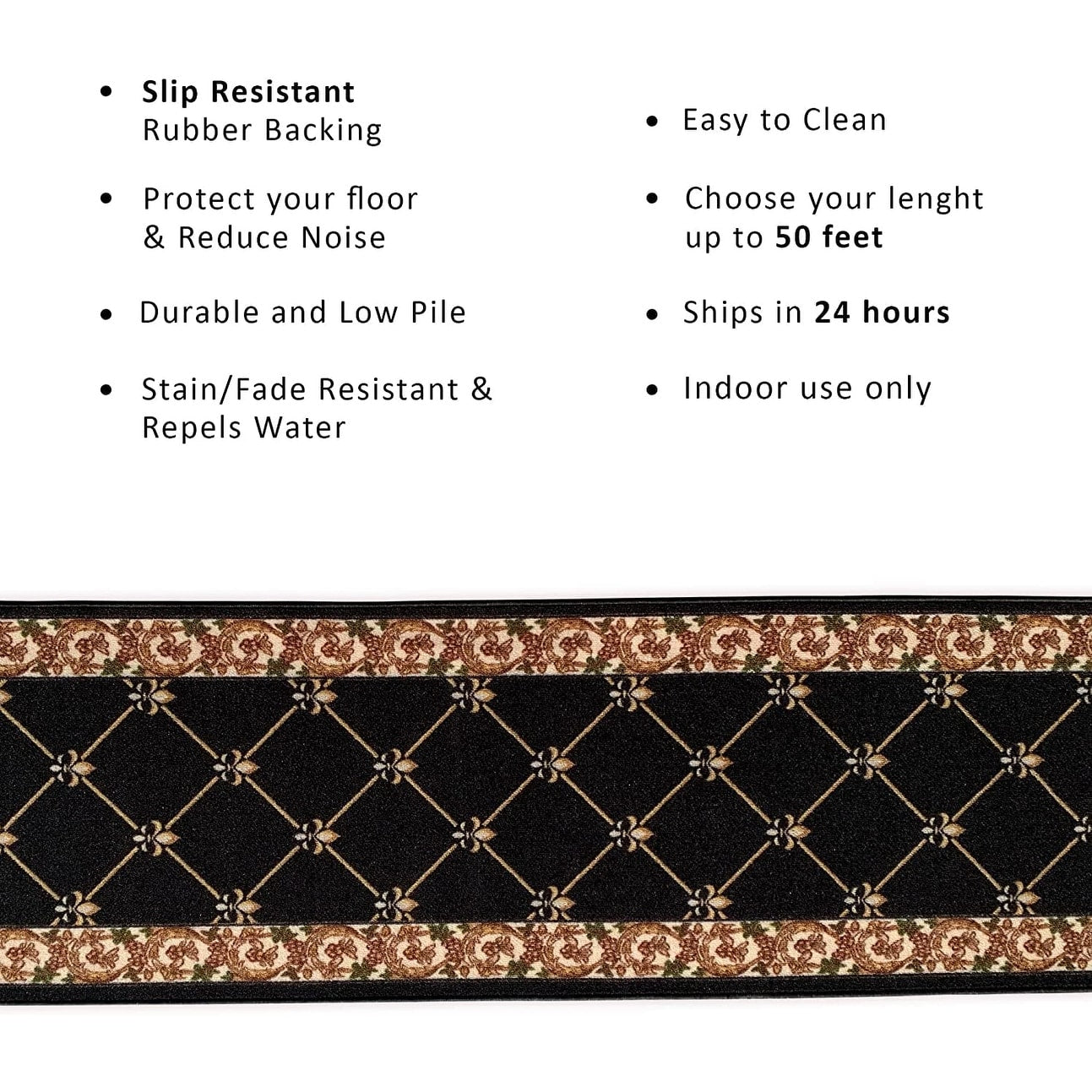 Tapis d'escalier antidérapant Fleur De Lis de 26 pouces de large, sur mesure