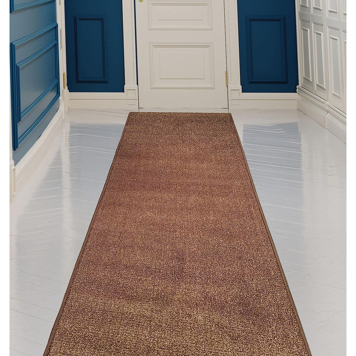 Tapis de couloir uni sur mesure, couleur beige, marron et rouge, avec envers en caoutchouc antidérapant, 66 cm de large et longueur au choix.