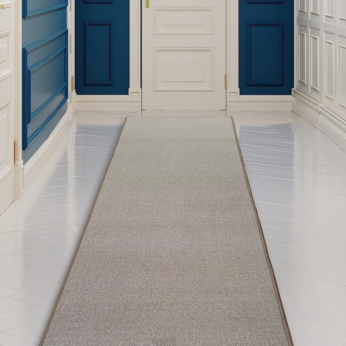 Tapis de couloir uni sur mesure, couleur beige, marron et rouge, avec envers en caoutchouc antidérapant, 66 cm de large et longueur au choix.