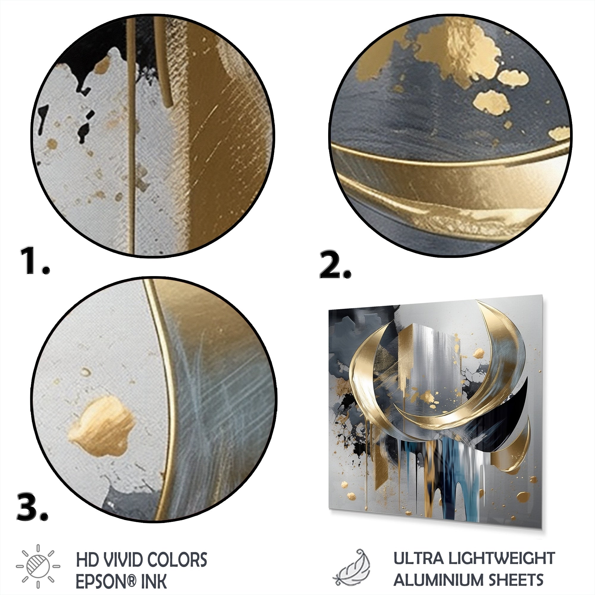 Designart Formes et lignes abstraites I Art mural abstrait en métal et marbre