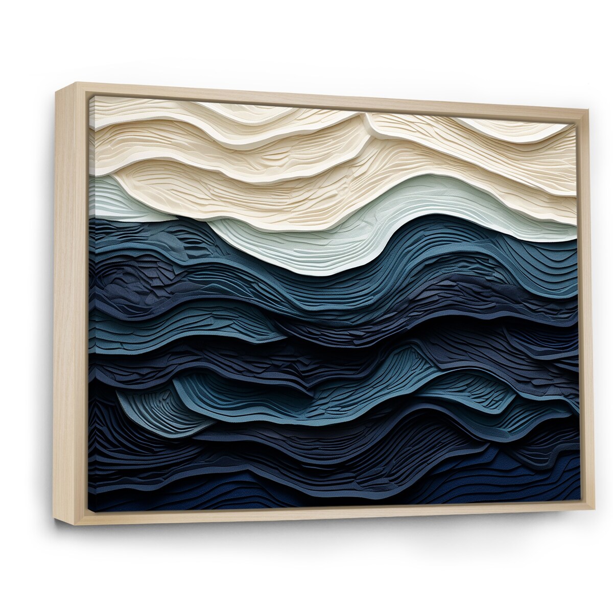 Designart Bleu et Blanc Vague Côtière Bord S Minimalisme Côtier Bleu Décoration Murale Salon Côtier Toile Encadrée Art