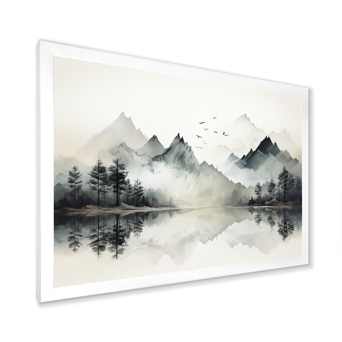 Toile encadrée Designart Aquarelle Lac et Forêt Rêve I Paysage Montagnes