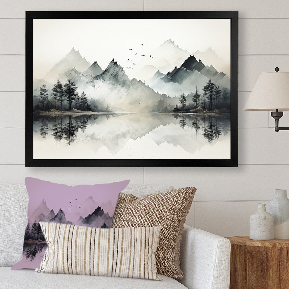 Toile encadrée Designart Aquarelle Lac et Forêt Rêve I Paysage Montagnes