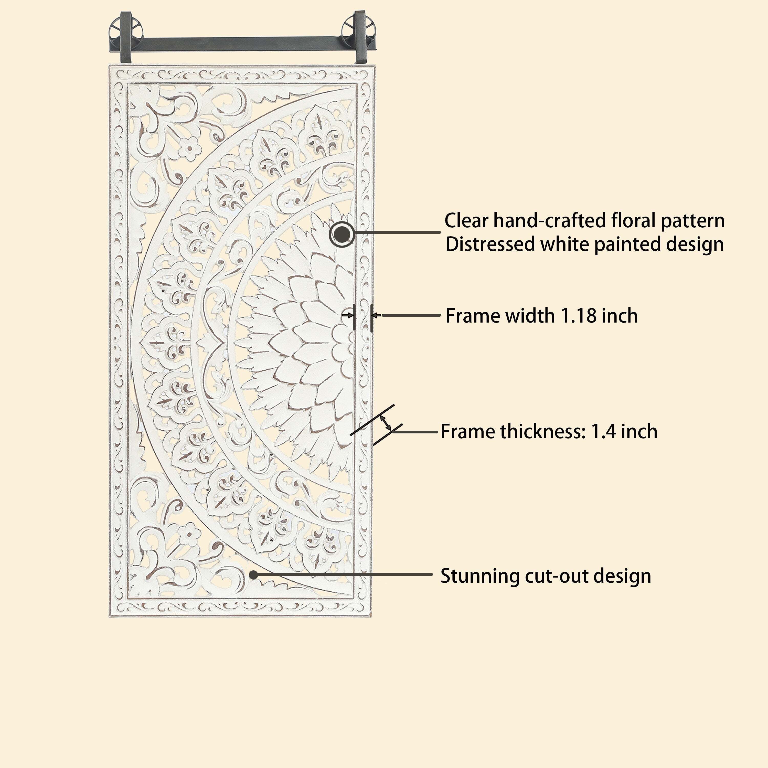 Décoration murale en bois blanc ivoire vieilli avec des accents noirs (lot de 2)