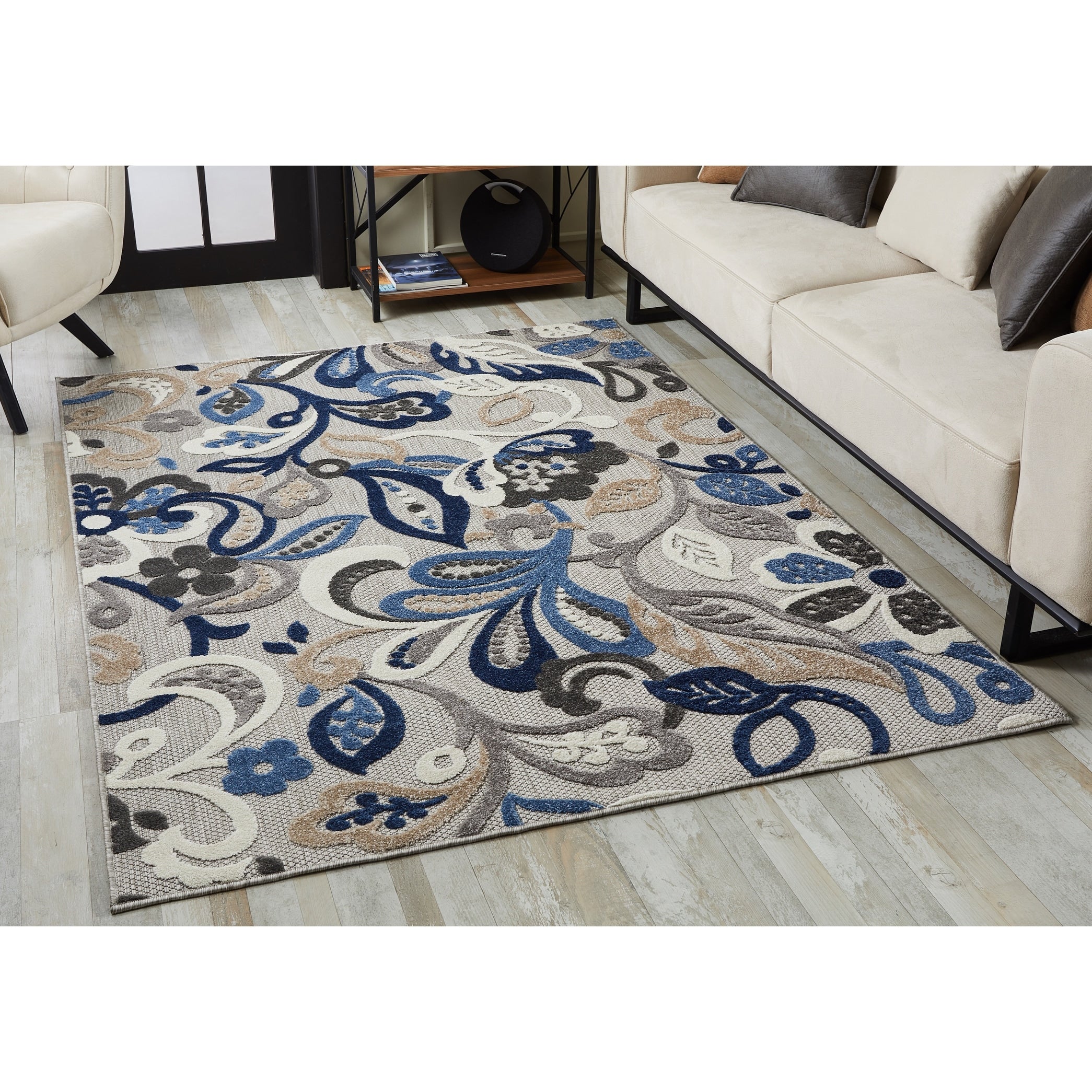 Tapis d'intérieur/extérieur texturé floral Domani Napa