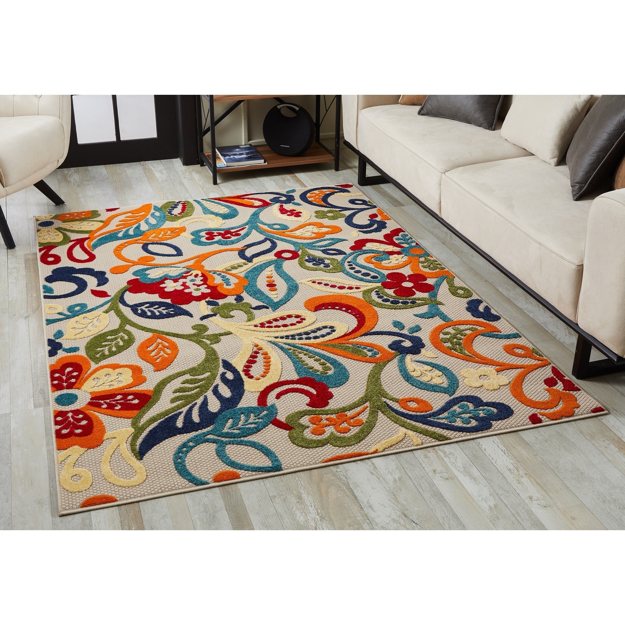 Tapis d'intérieur/extérieur texturé floral Domani Napa