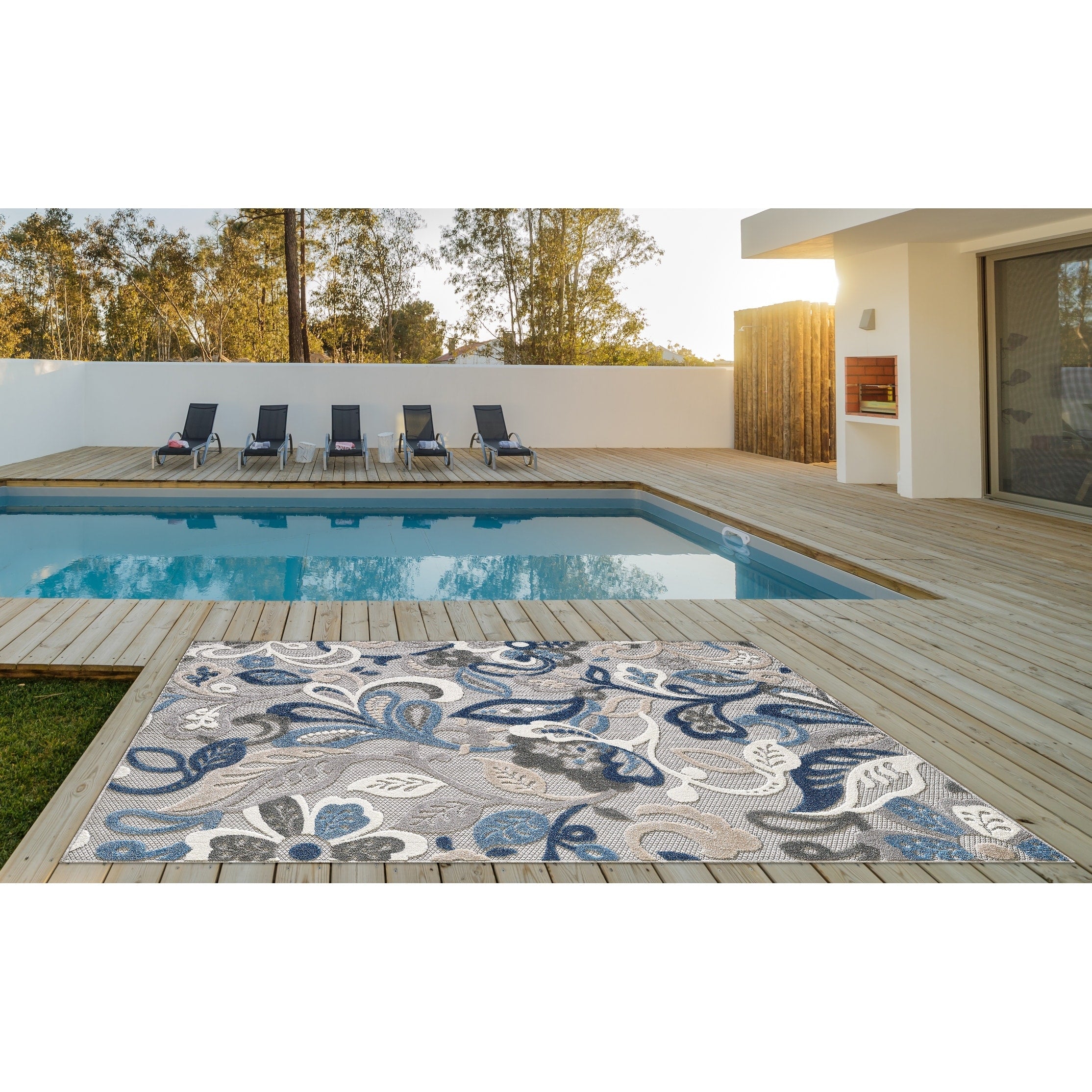 Tapis d'intérieur/extérieur texturé floral Domani Napa