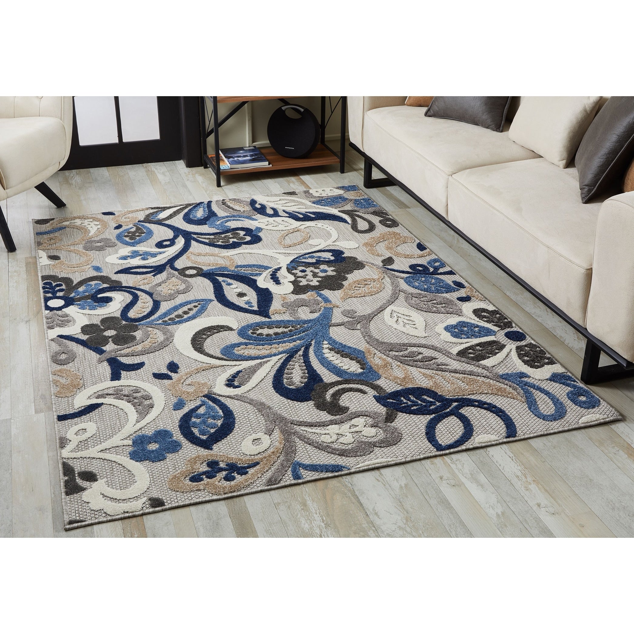 Tapis d'intérieur/extérieur texturé floral Domani Napa