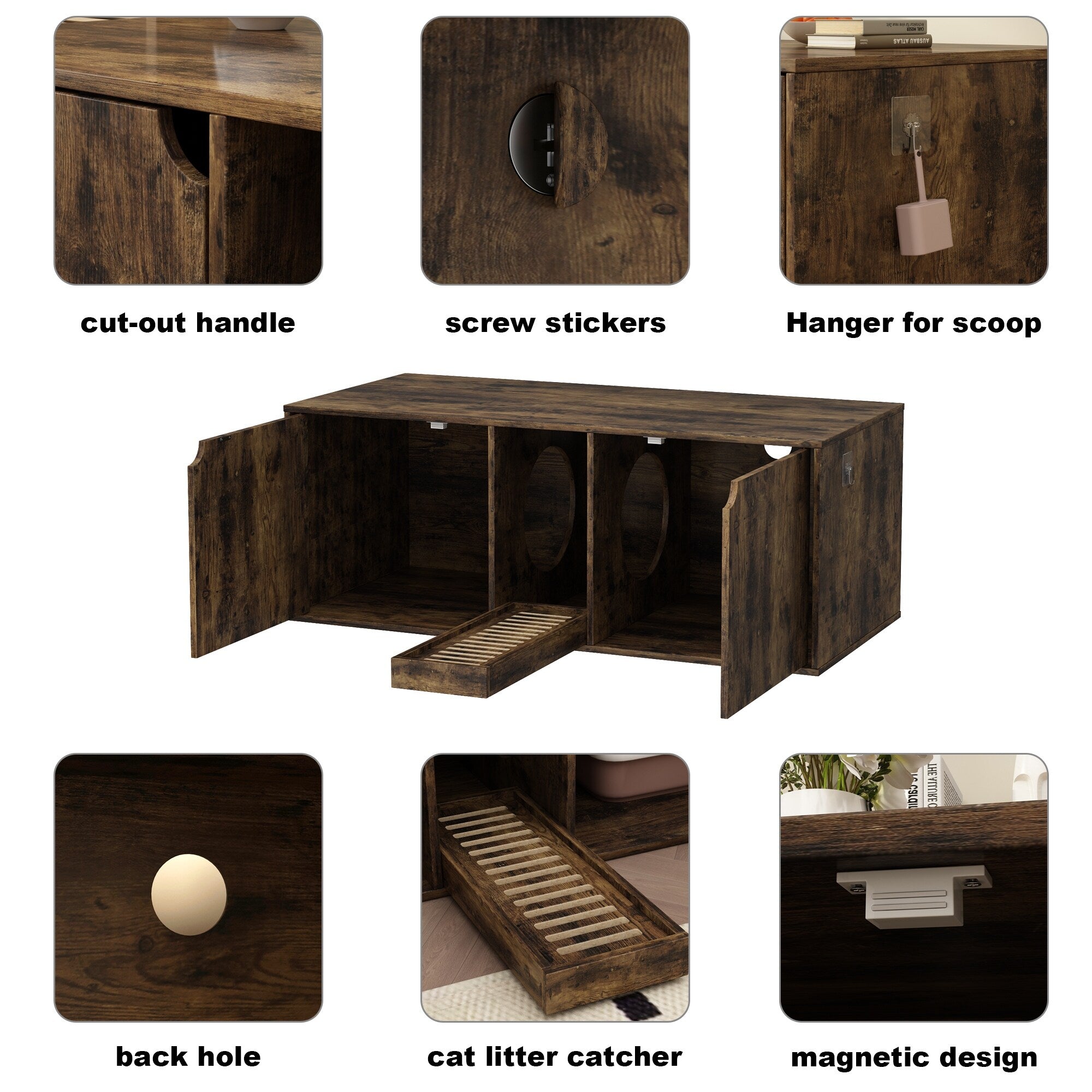 Bac à litière pour chat à deux compartiments, meuble multifonctionnel