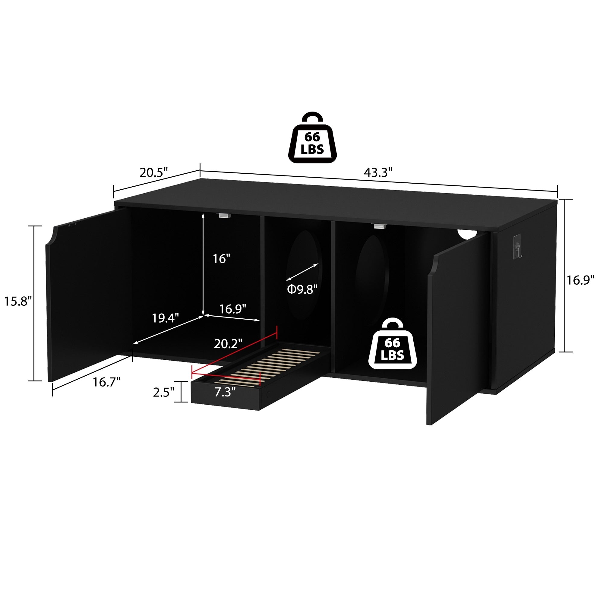 Bac à litière pour chat à deux compartiments, meuble multifonctionnel