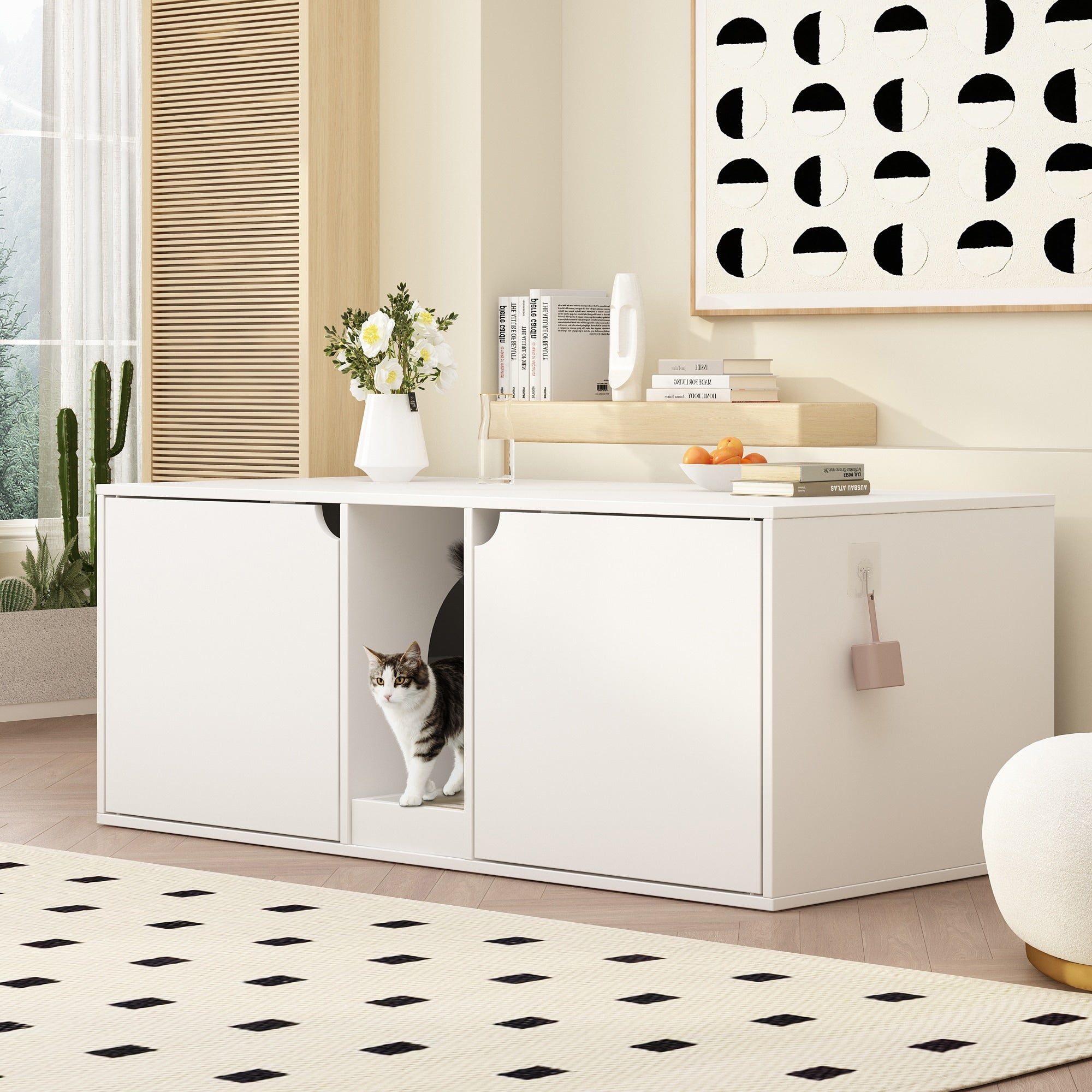 Bac à litière pour chat à deux compartiments, meuble multifonctionnel