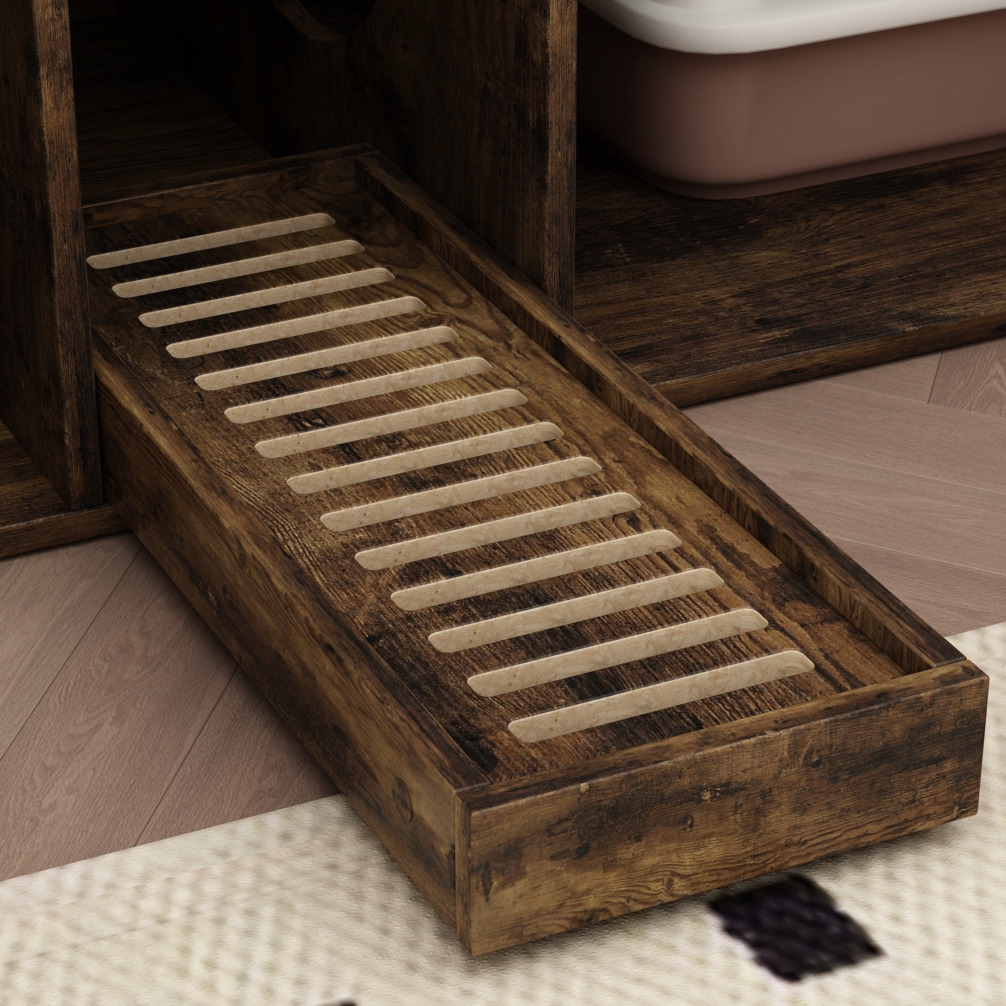 Bac à litière pour chat à deux compartiments, meuble multifonctionnel