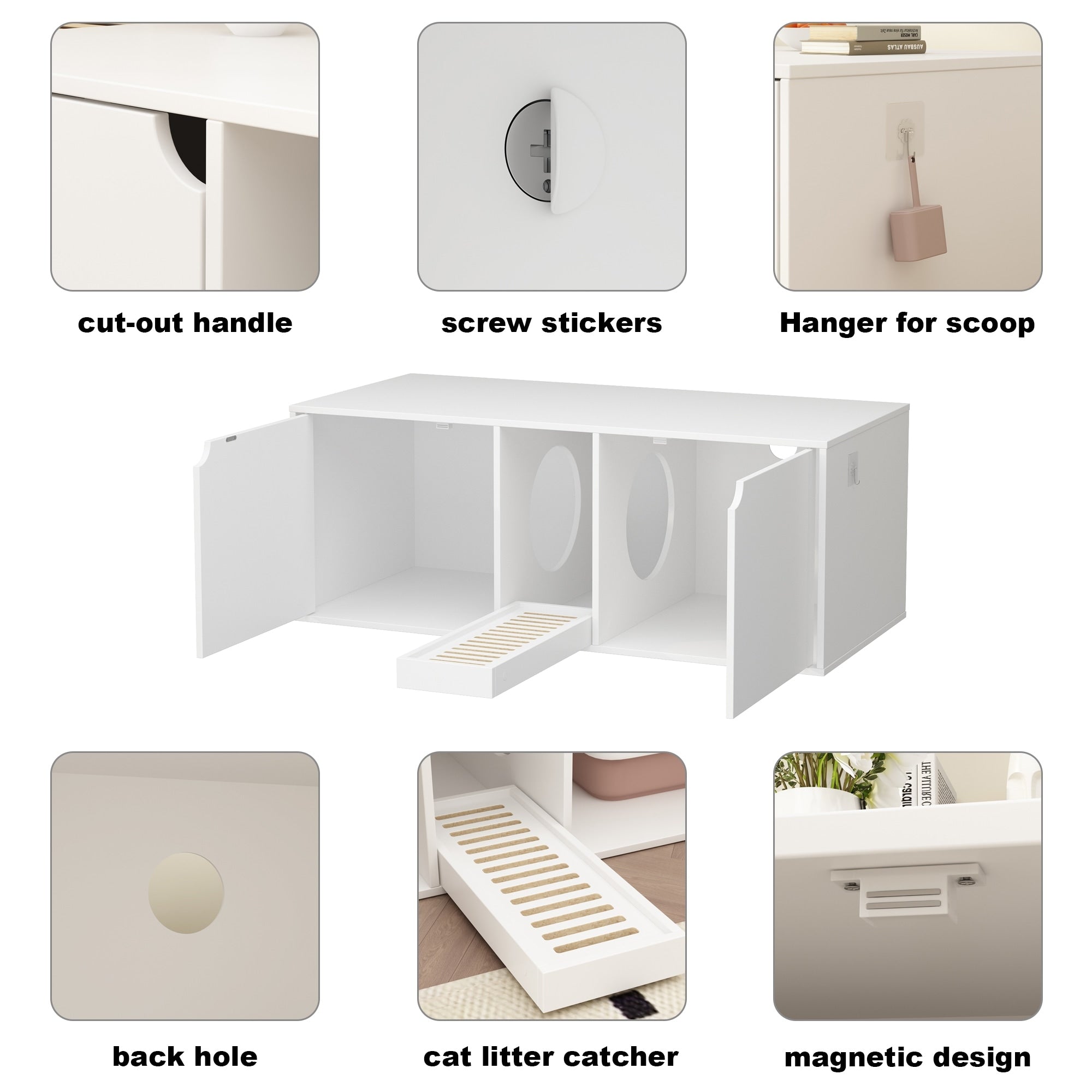 Bac à litière pour chat à deux compartiments, meuble multifonctionnel