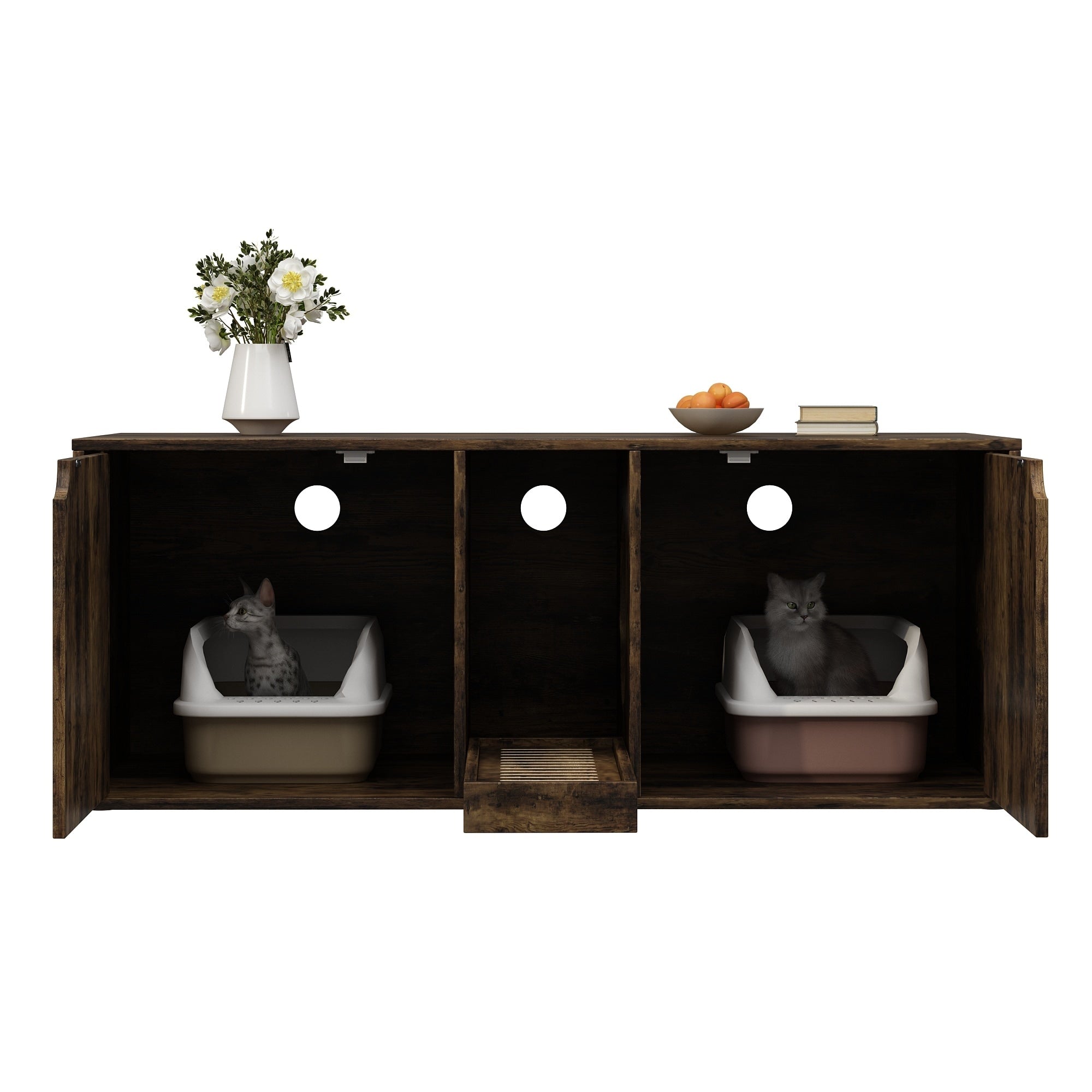 Bac à litière pour chat à deux compartiments, meuble multifonctionnel