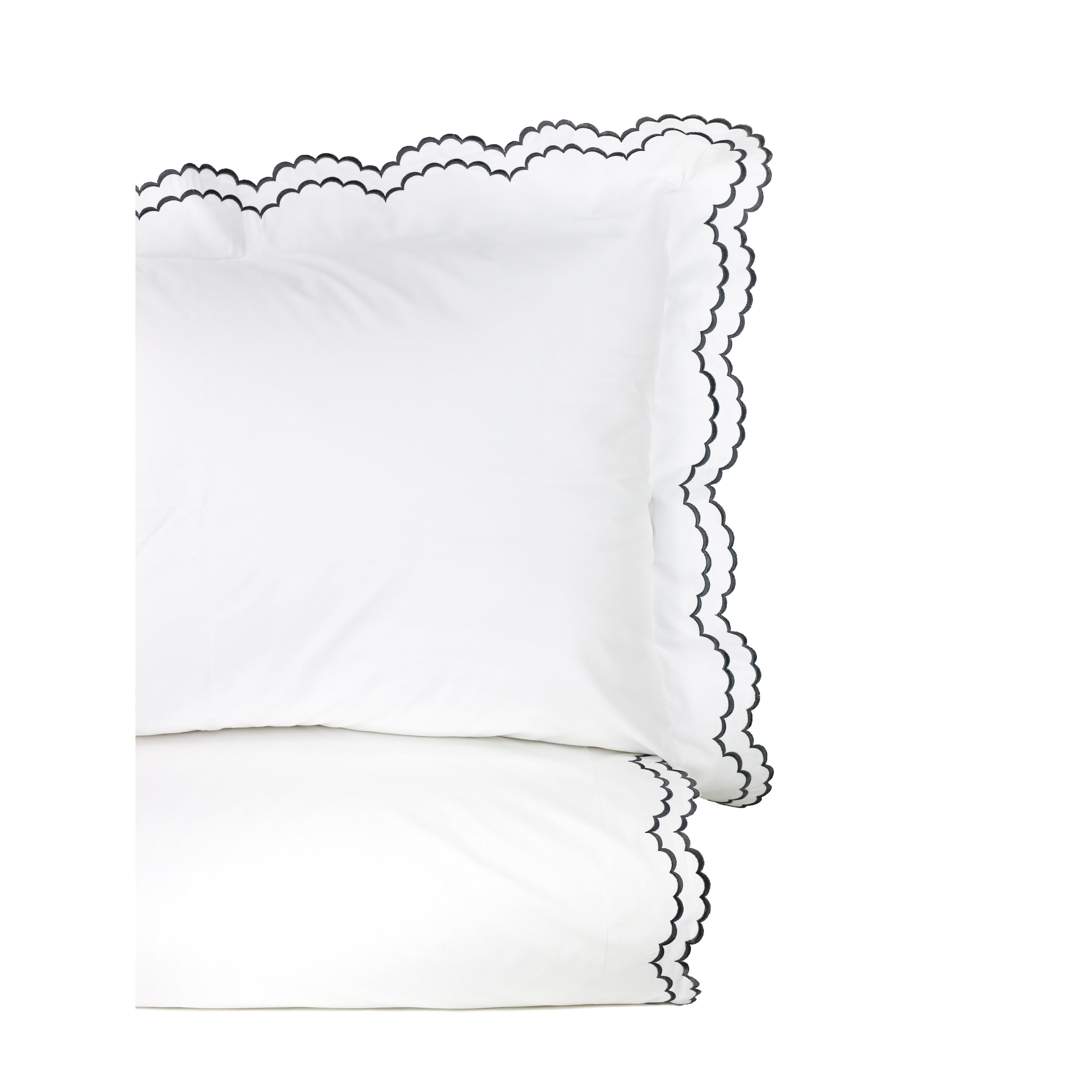 Parure de couette et taie d'oreiller double en percale de coton brodée et festonnée