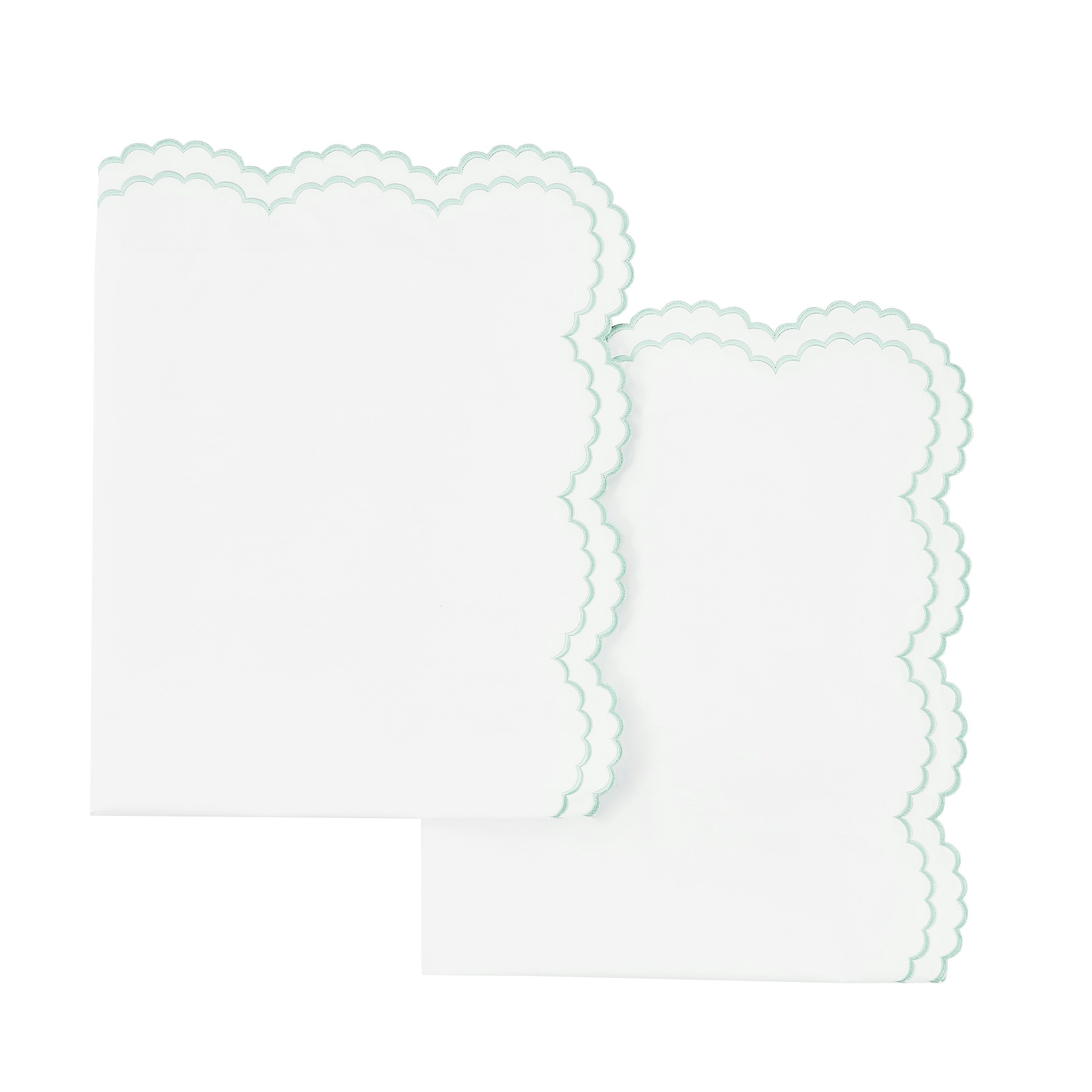 Parure de couette et taie d'oreiller double en percale de coton brodée et festonnée