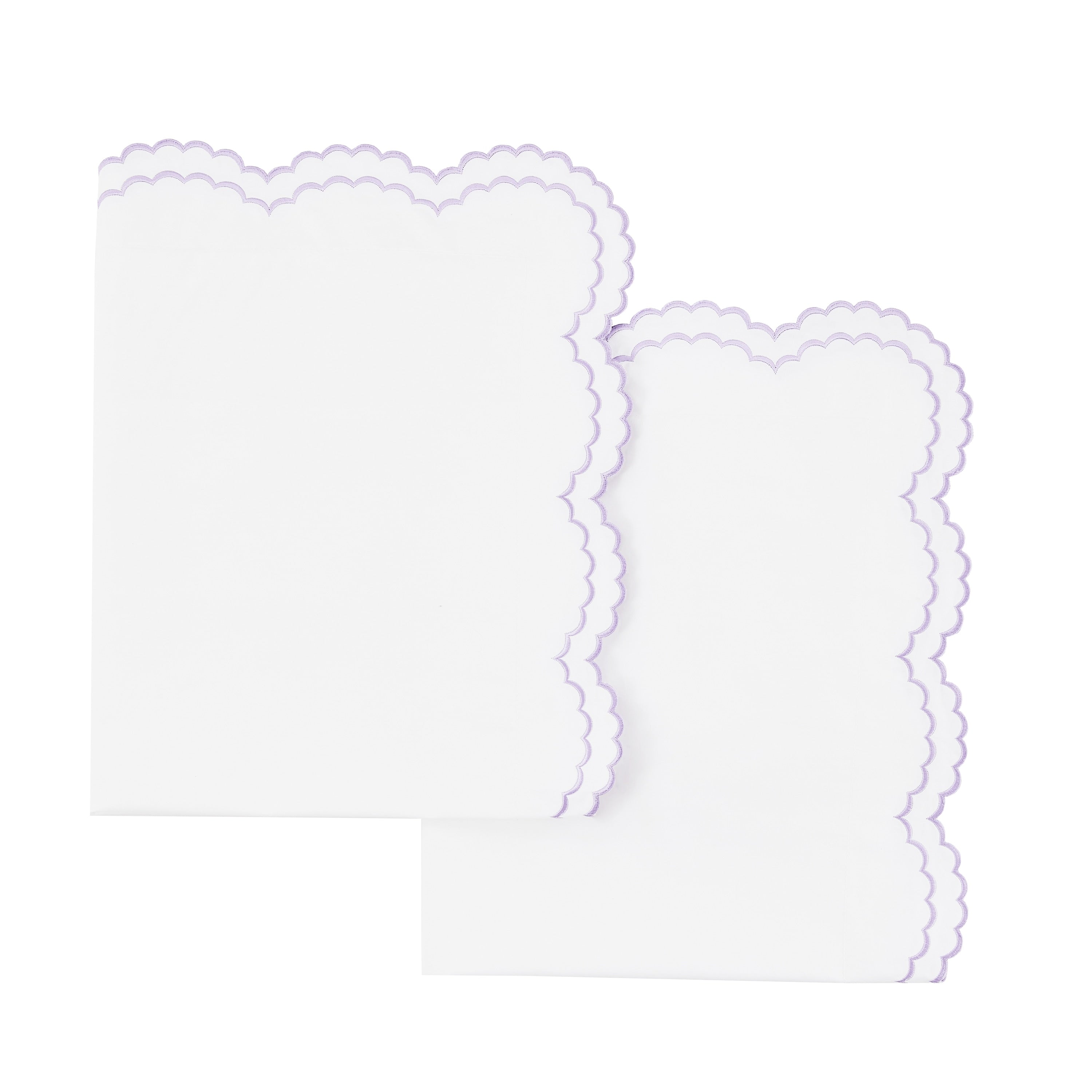 Parure de couette et taie d'oreiller double en percale de coton brodée et festonnée