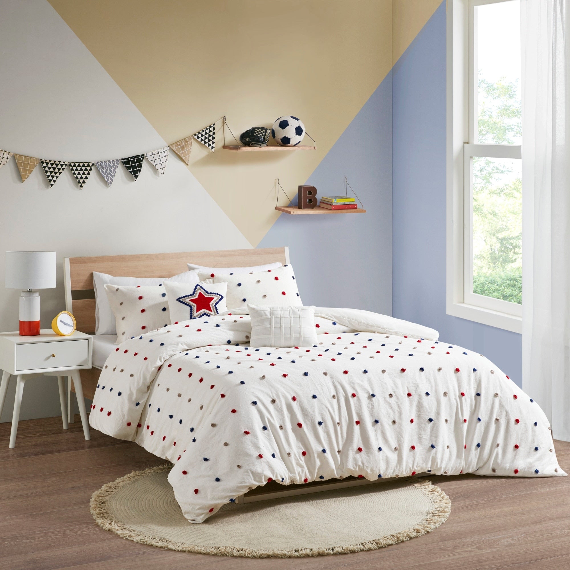 Parure de couette Ensley en coton jacquard à pompons par Intelligent Design Kids