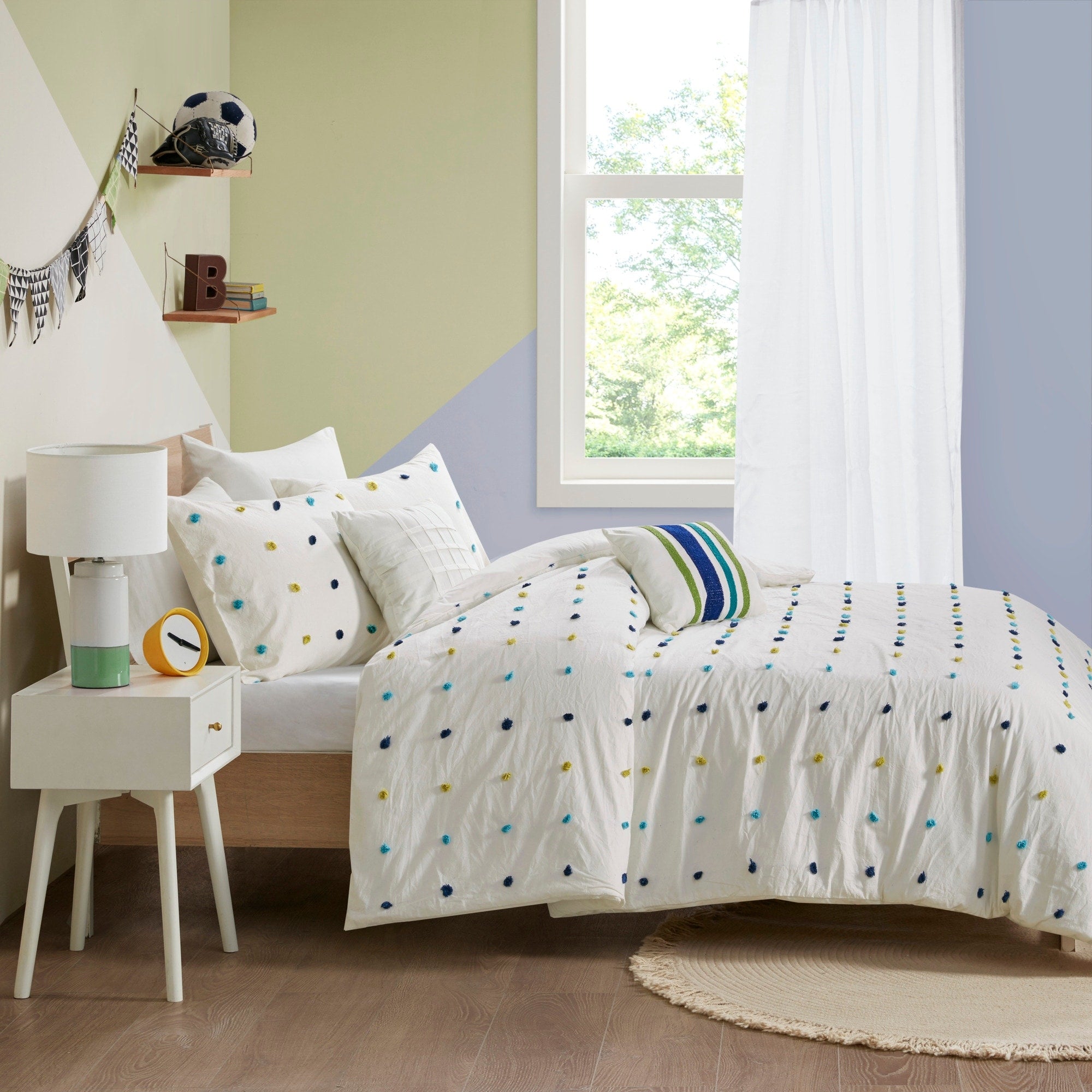 Parure de couette Ensley en coton jacquard à pompons par Intelligent Design Kids