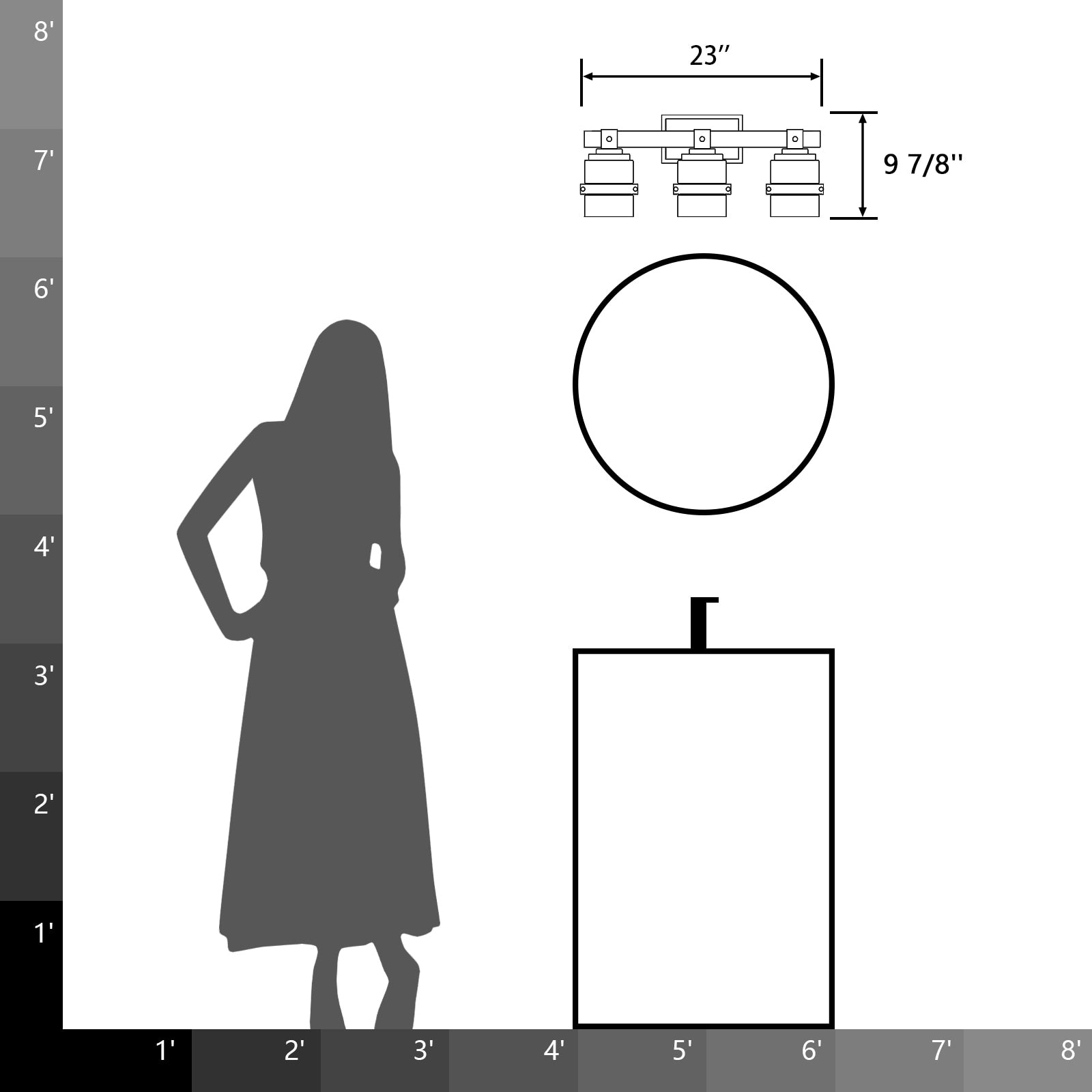 Applique murale de salle de bain ExBrite Farmhouse à 3 lumières, en fer noir à intensité variable