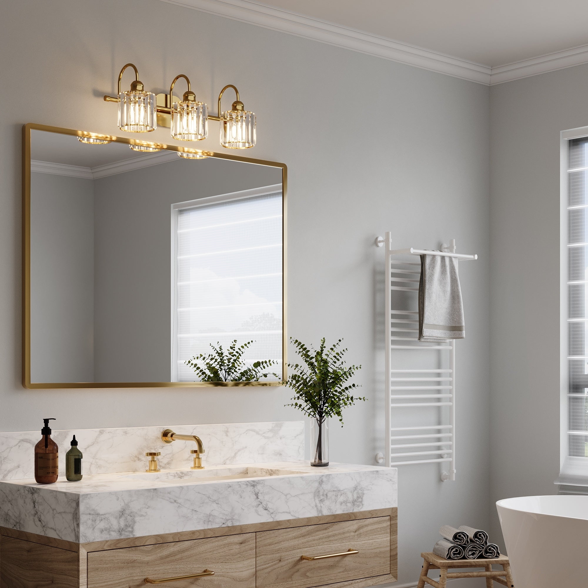 Appliques murales modernes ExBrite en cristal doré rose à 1, 2, 3, 4 ou 5 lumières pour salle de bain, à intensité variable