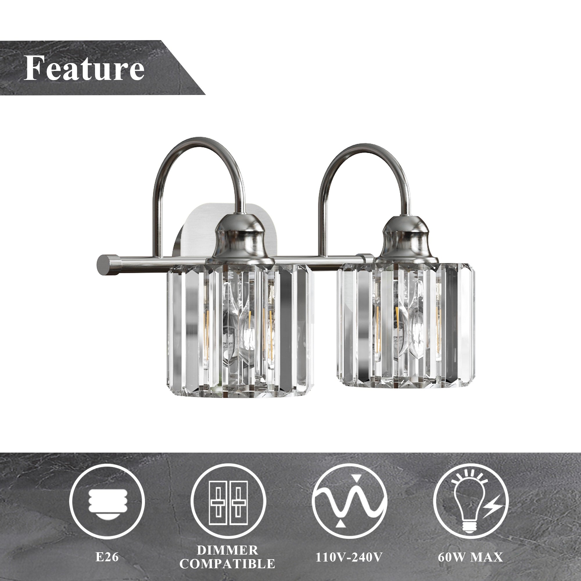 Appliques murales modernes ExBrite en cristal doré rose à 1, 2, 3, 4 ou 5 lumières pour salle de bain, à intensité variable