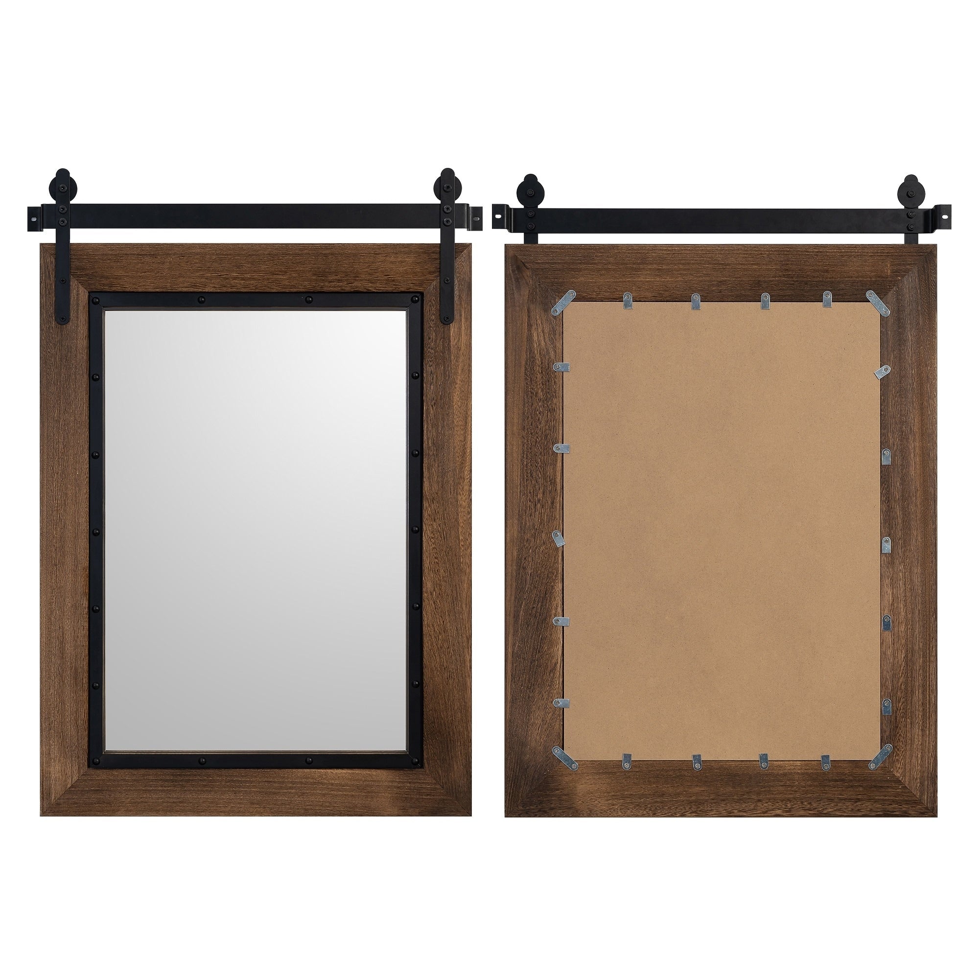 Miroir mural de salle de bain en bois naturel de style grange de ferme