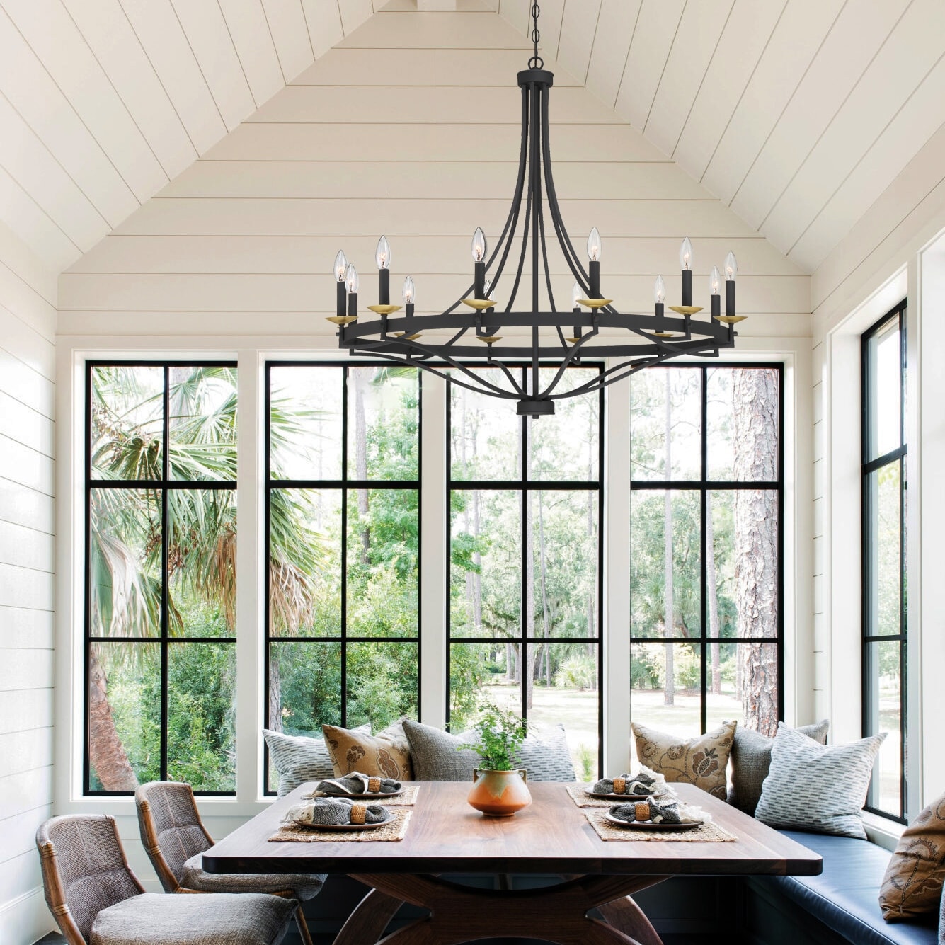 Lustre Empire à 12 lumières de style ferme moderne Fidenza avec roue de chariot et UL - D40'' * H135''