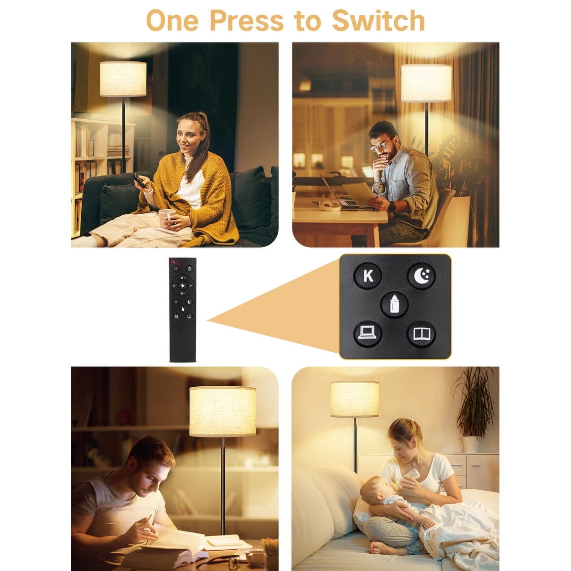 Lampadaires de salon avec télécommande et 4 températures de couleur - N/A