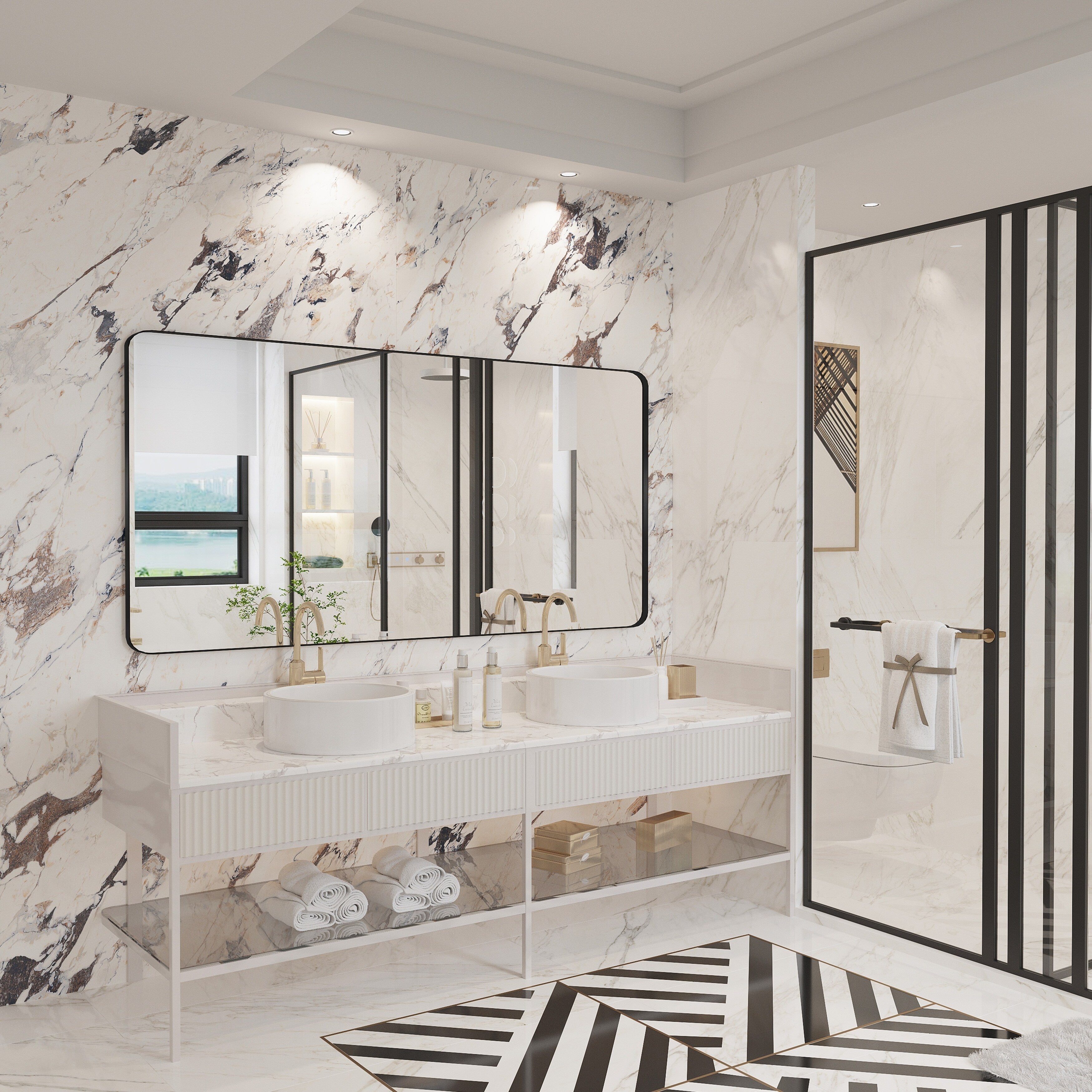 Miroir de salle de bain mural encadré