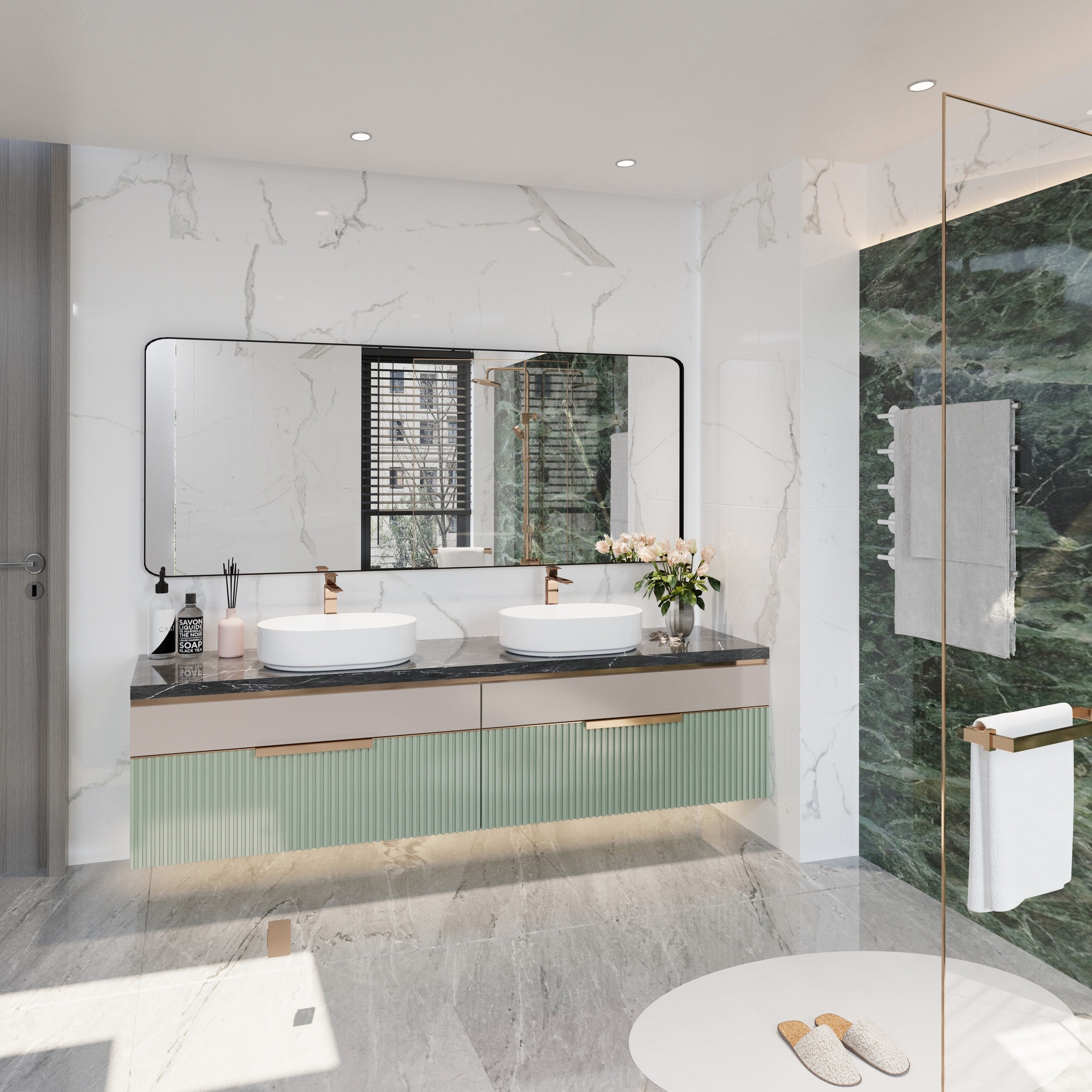 Miroir de salle de bain mural encadré