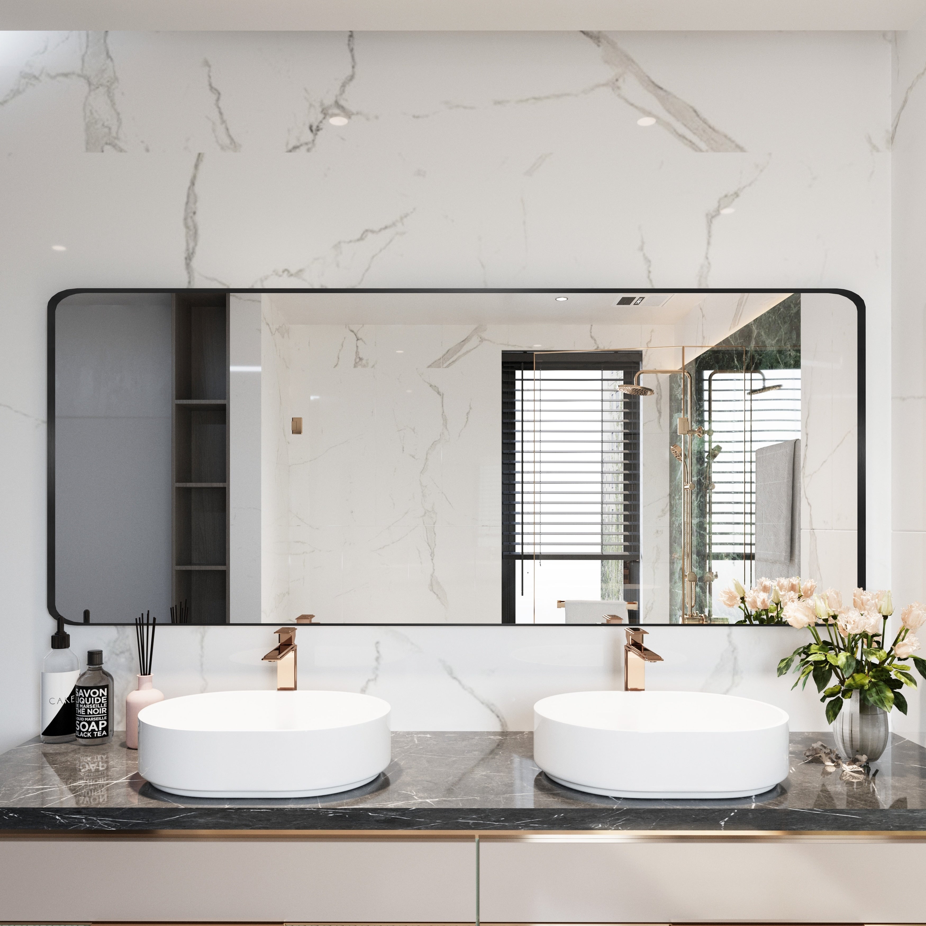 Miroir de salle de bain mural encadré