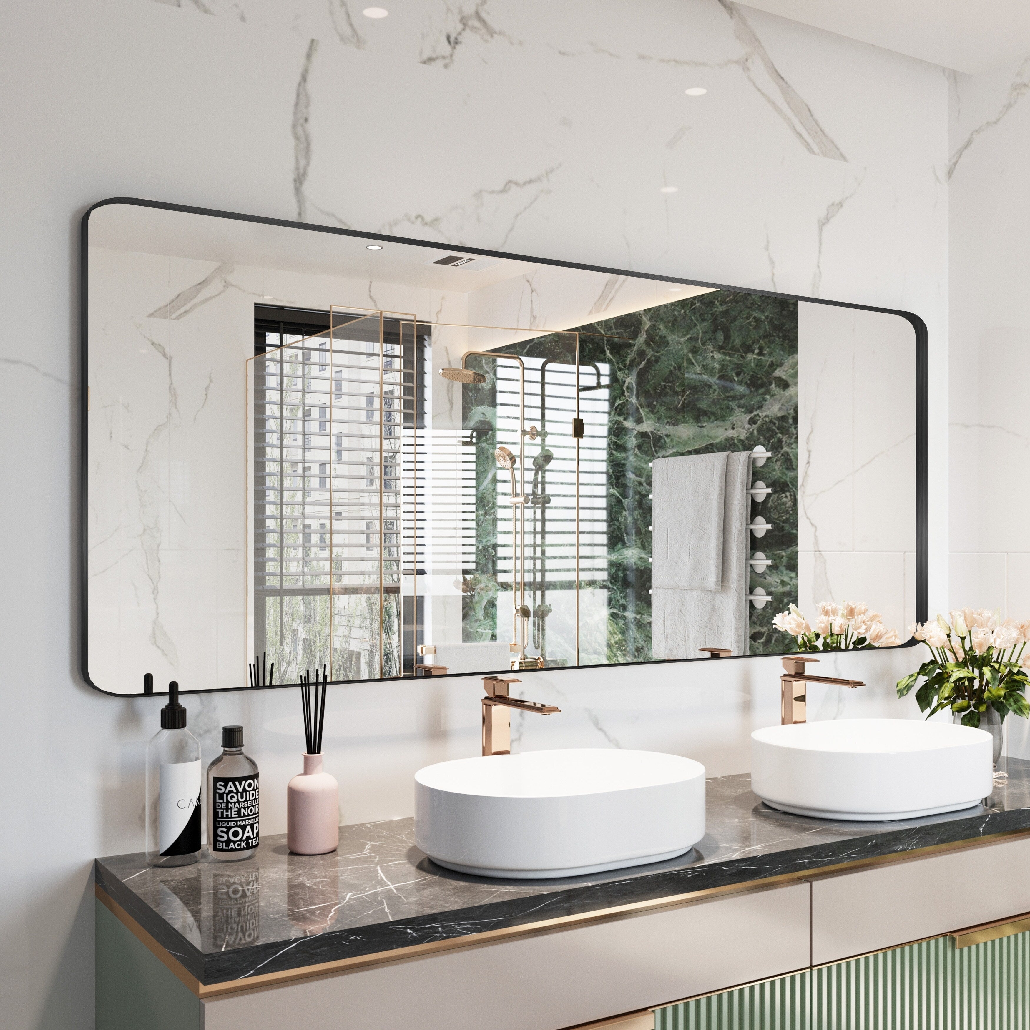 Miroir de salle de bain mural encadré