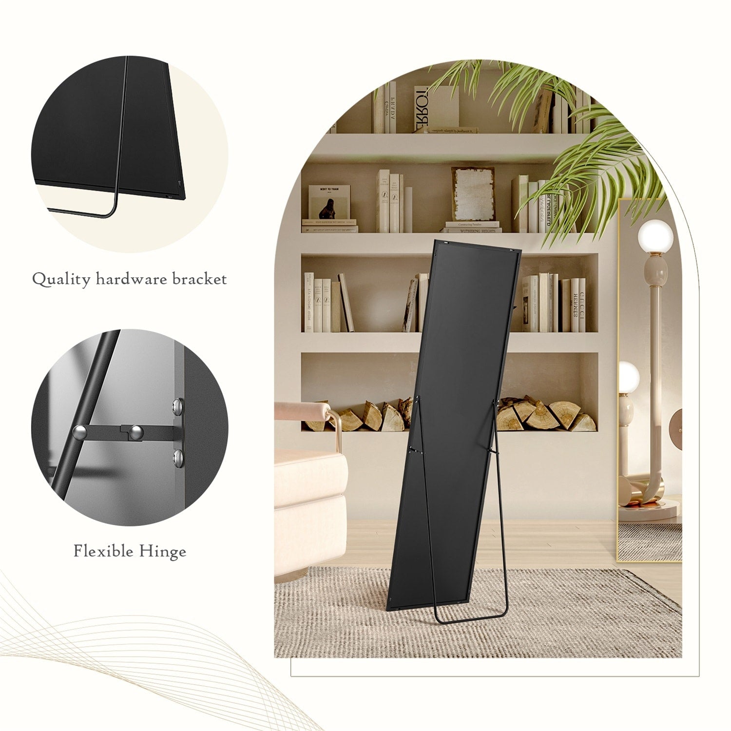 Miroir pleine longueur avec support, miroir de sol avec cadre en alliage d'aluminium pour chambre à coucher, miroir mural sur pied pour vestiaire