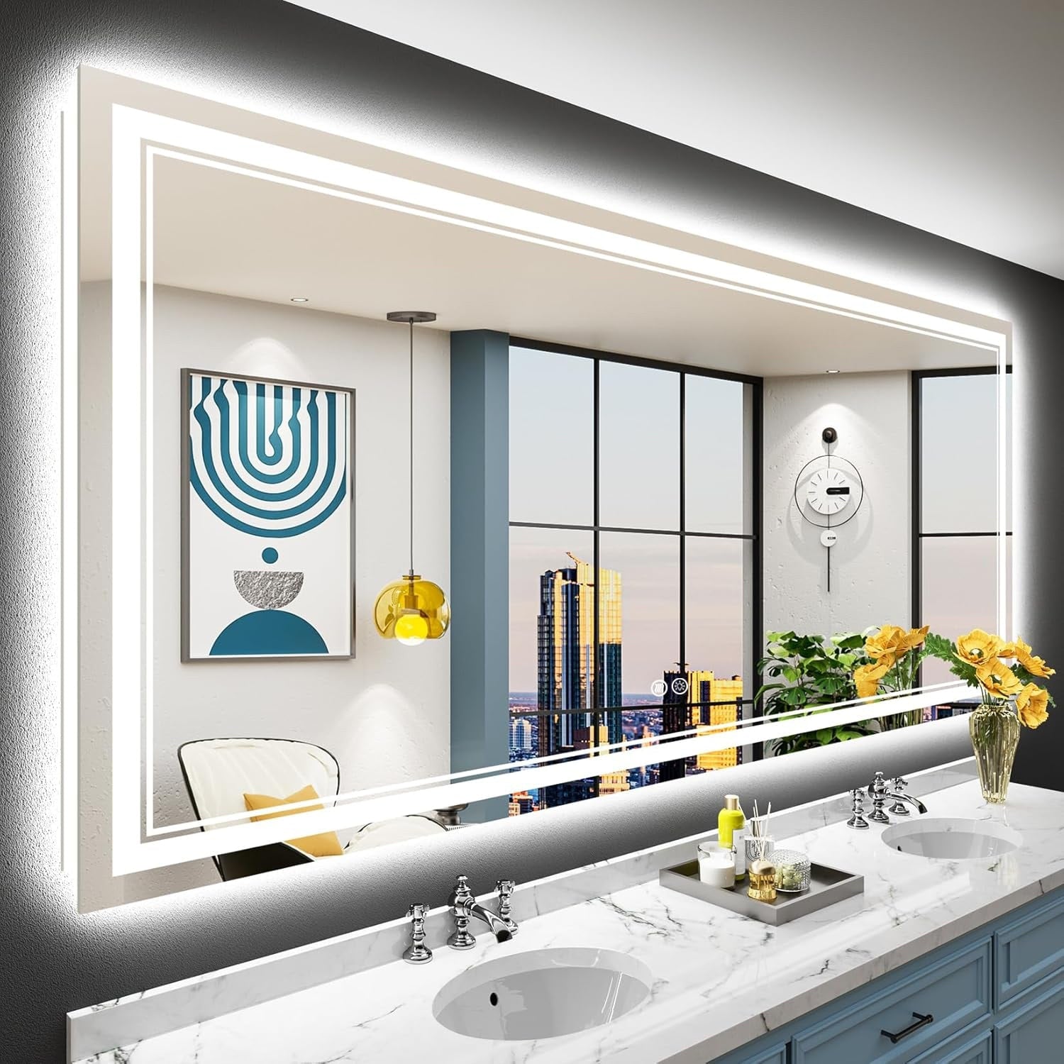 Full Size Front & Back LED Lighted Anti-fog Tempered Glass Wall Bathroom Vanity Mirror