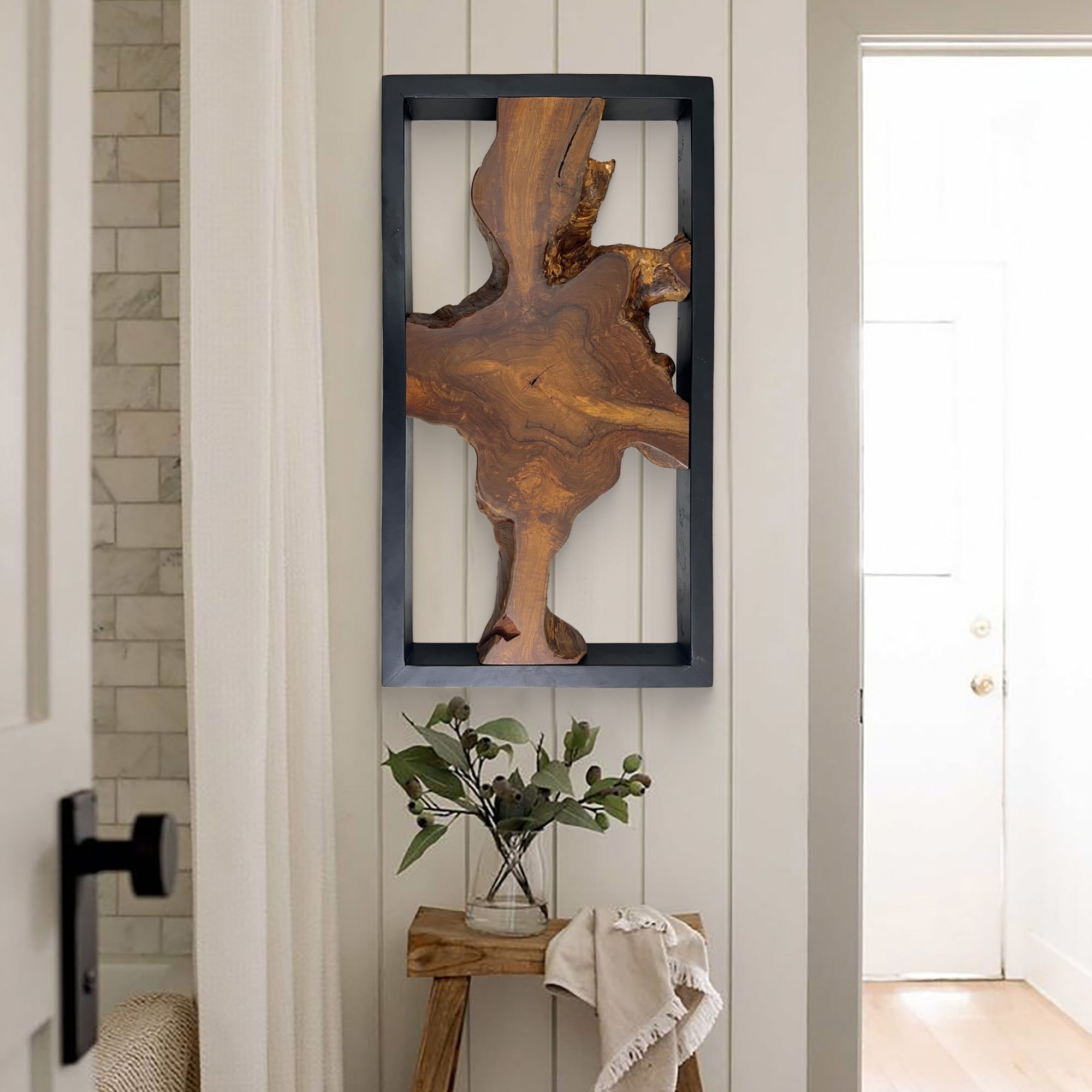 Décoration murale en teck Greenage Sculpture murale abstraite Live Edge