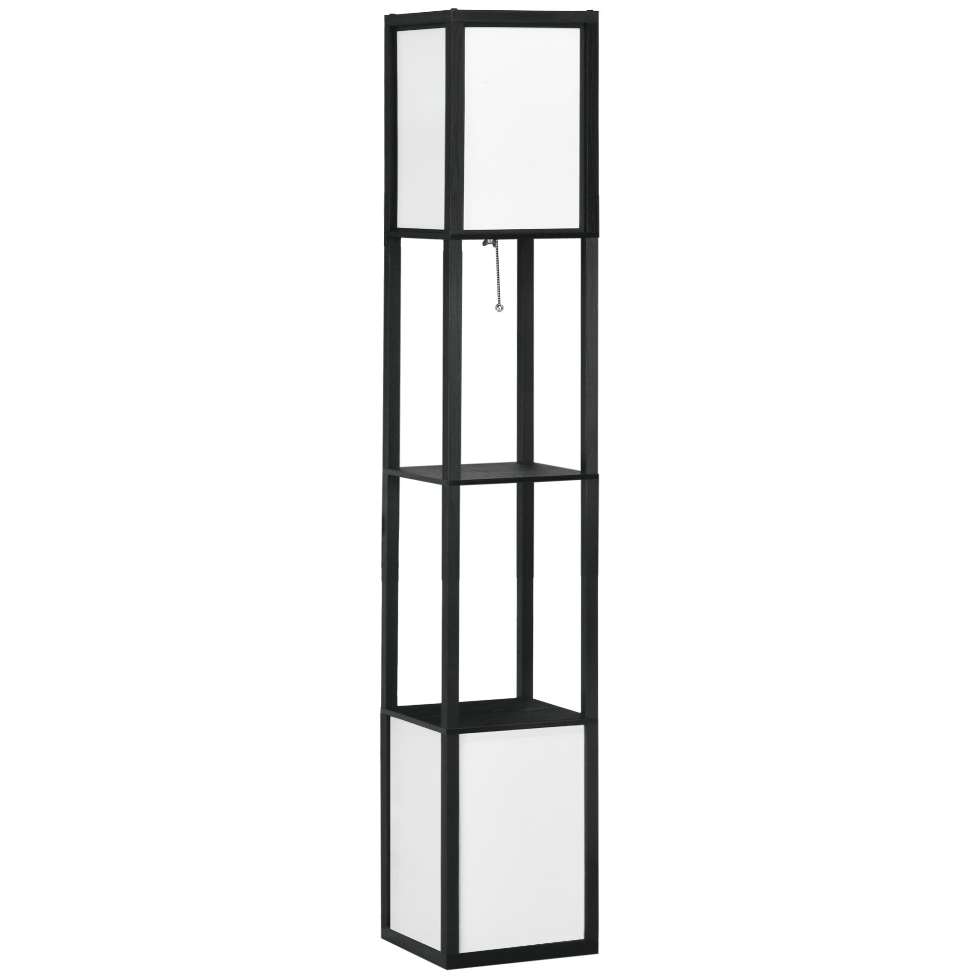 HOMCOM Floor Lamp with Shelves, Dual Light, Modern Tall Standing Lamps, with Fabric Lampshade (Bulb not Included)