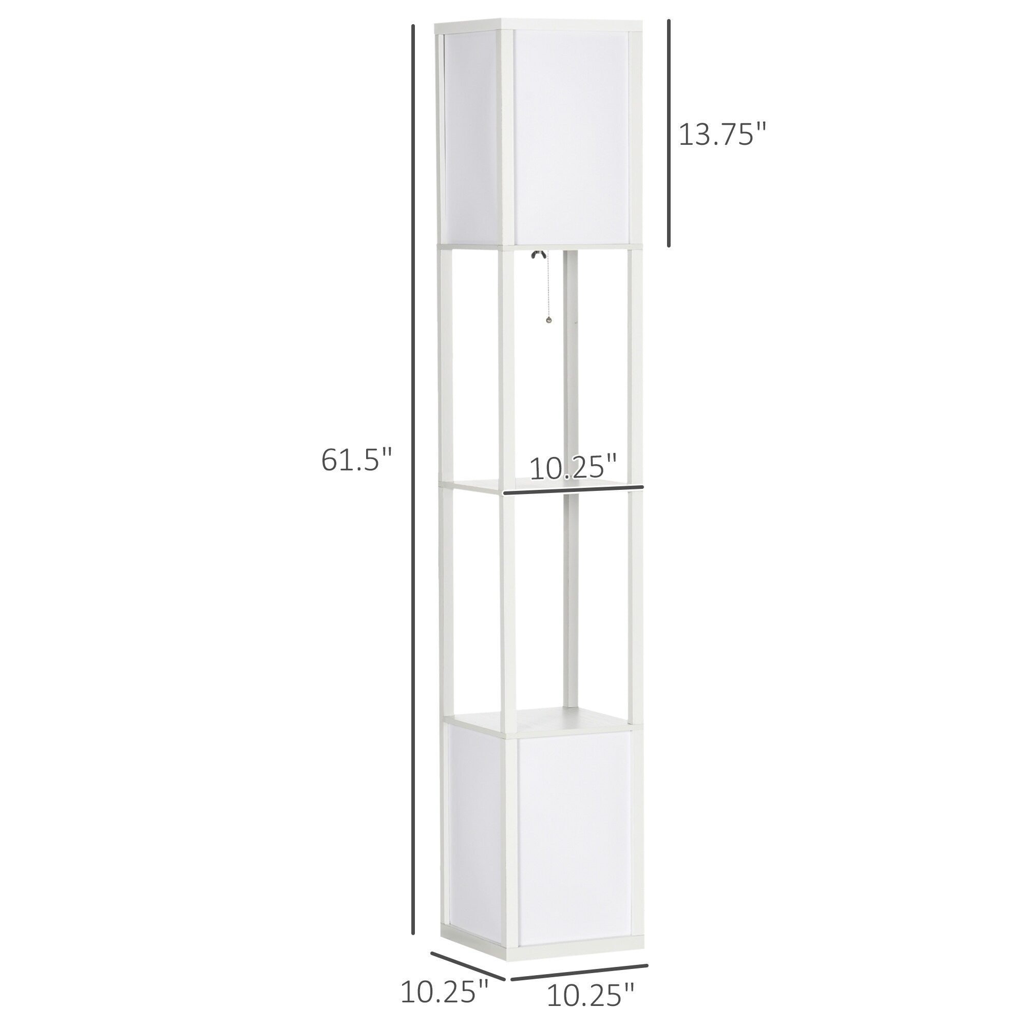 HOMCOM Floor Lamp with Shelves, Dual Light, Modern Tall Standing Lamps, with Fabric Lampshade (Bulb not Included)
